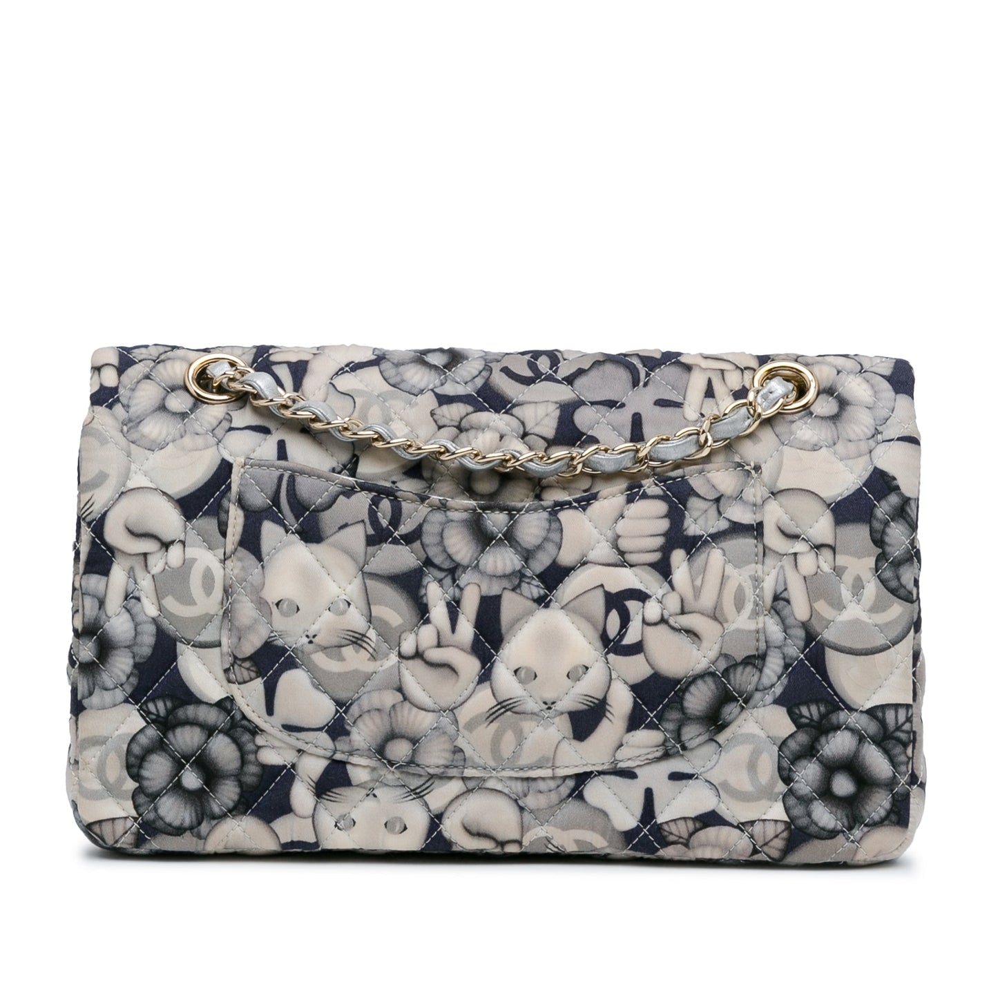 Chanel Medium Classic Nylon Cat Emoticon Double Flap White