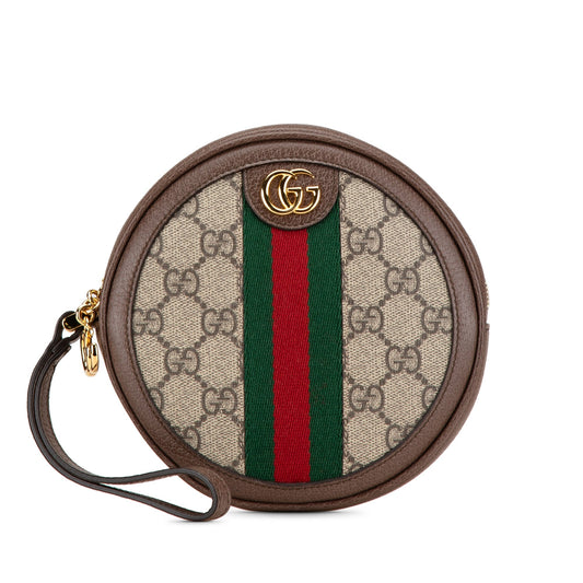 Gucci GG Supreme Ophidia Round Clutch Brown