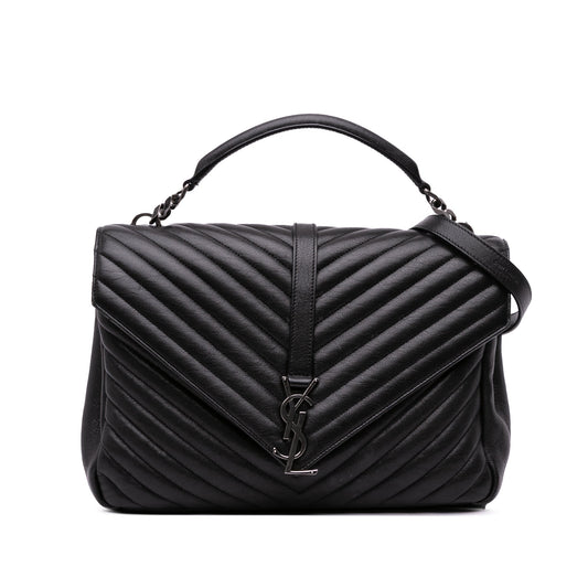 Saint Laurent Large Sheepskin Chevron Monogram Monochrome College Bag Black