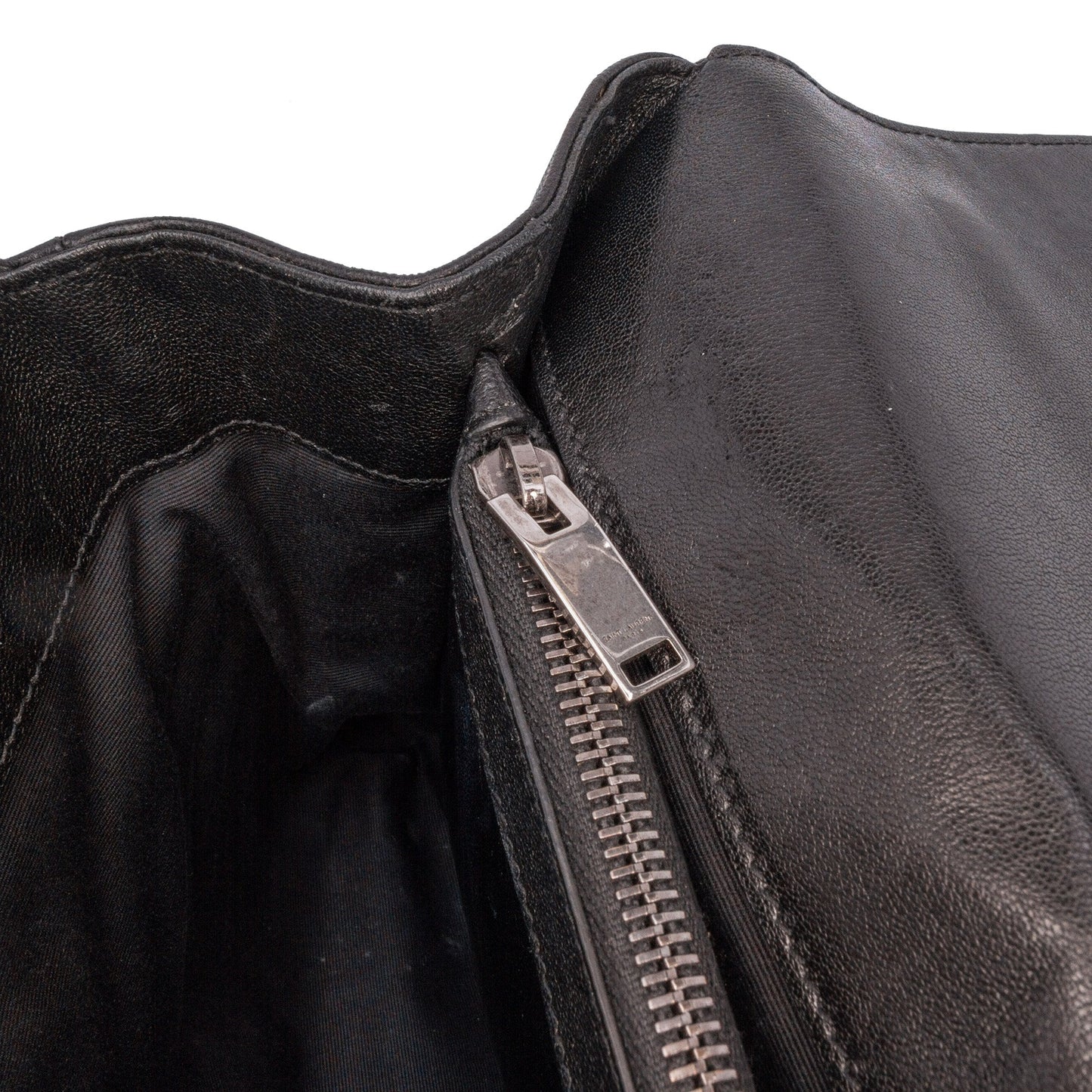 Saint Laurent Large Sheepskin Chevron Monogram Monochrome College Bag Black