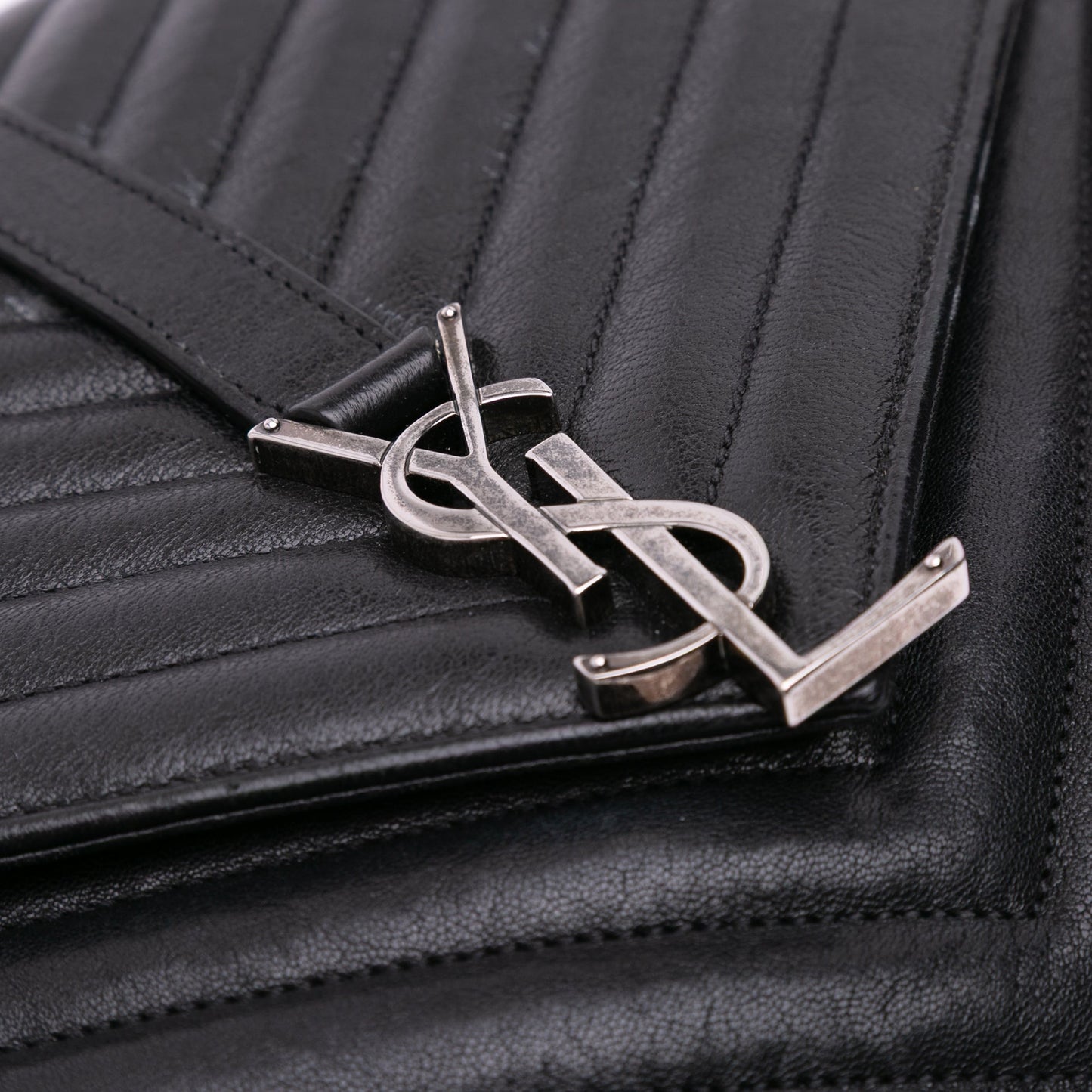 Saint Laurent Large Sheepskin Chevron Monogram Monochrome College Bag Black