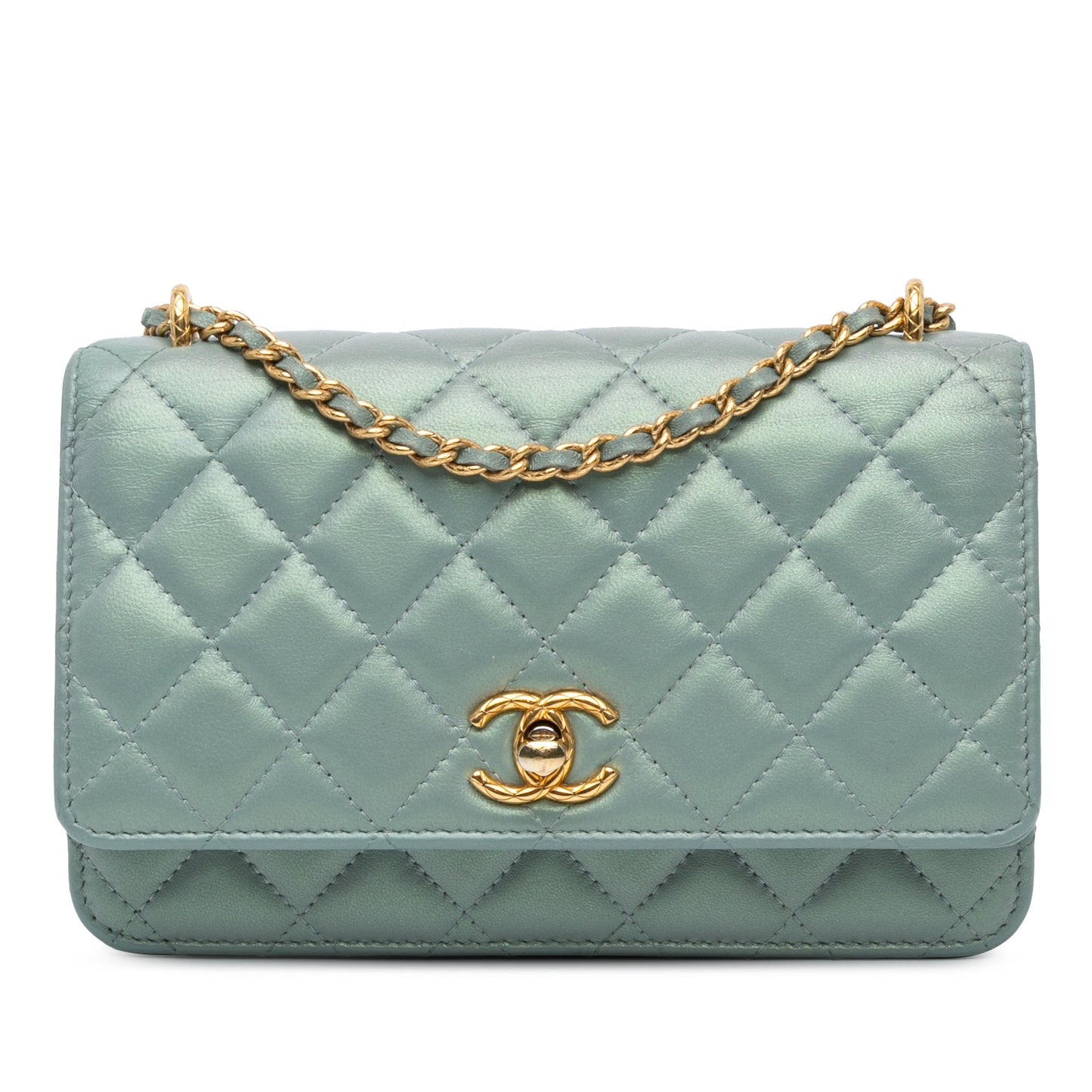 Chanel Lambskin Trendy CC Wallet On Chain Blue