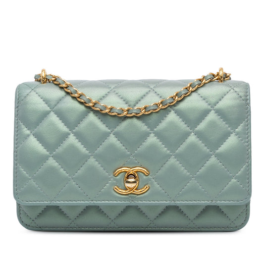 Chanel Lambskin Trendy CC Wallet On Chain Blue