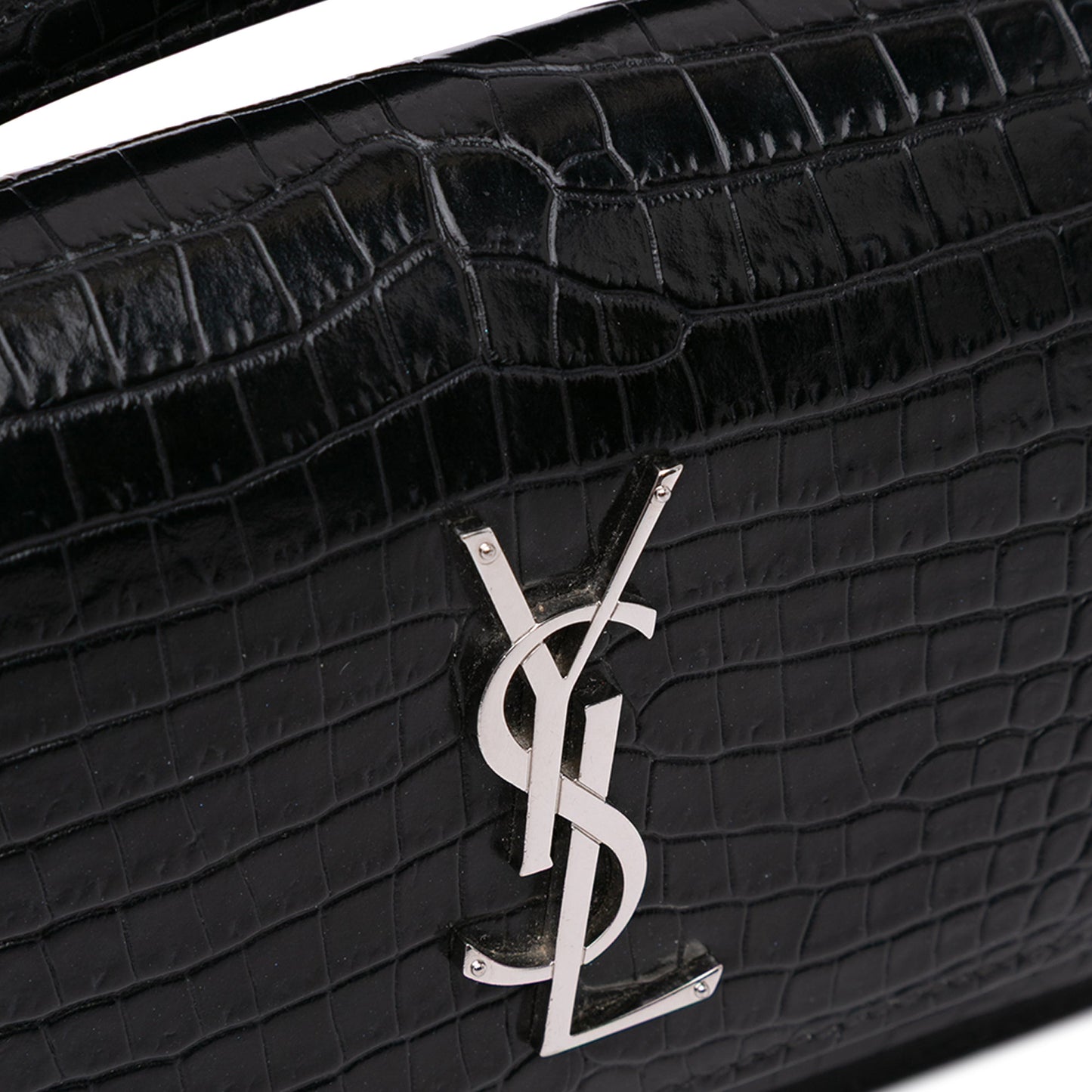 Saint Laurent Crocodile Embossed Monogram Sunset Top Handle Chain Wallet Black