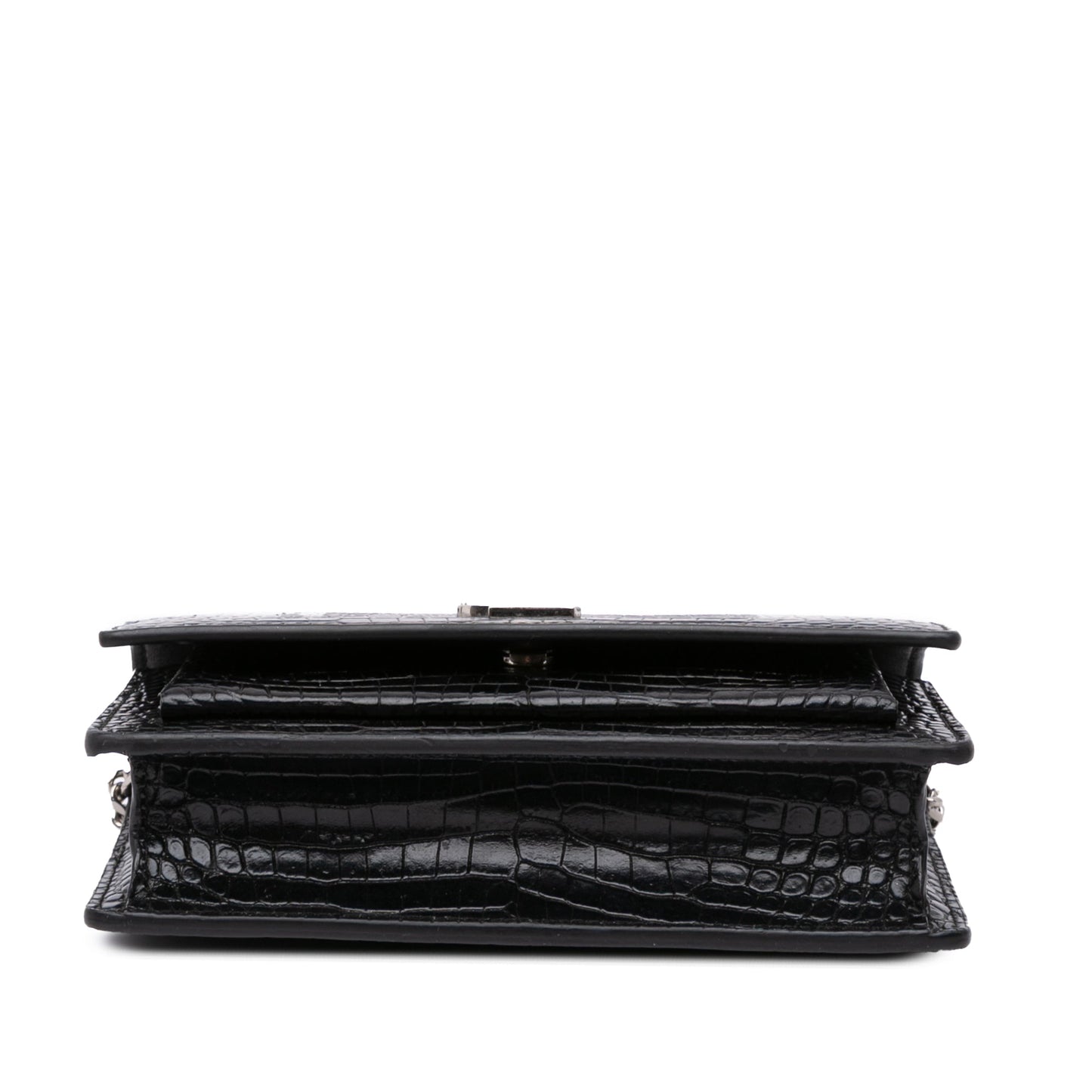 Saint Laurent Crocodile Embossed Monogram Sunset Top Handle Chain Wallet Black
