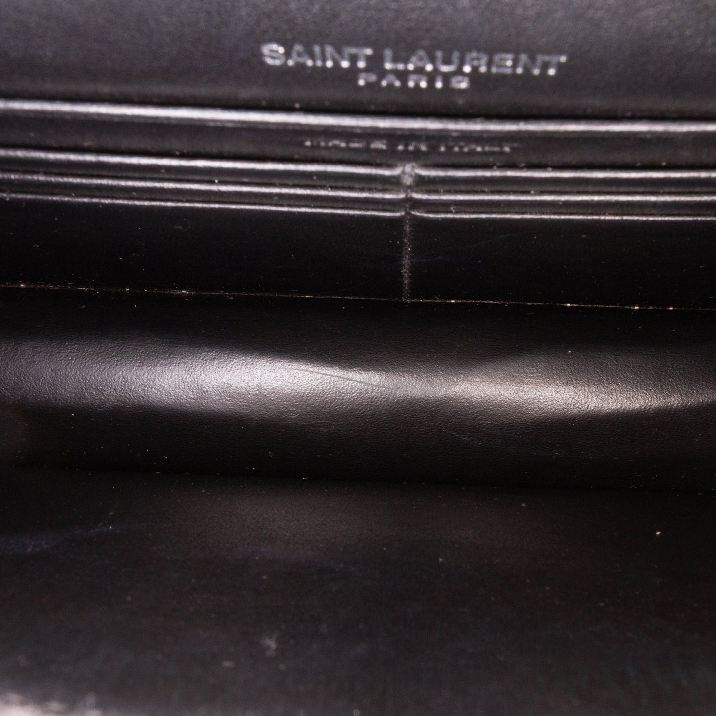 Saint Laurent Crocodile Embossed Monogram Sunset Top Handle Chain Wallet Black