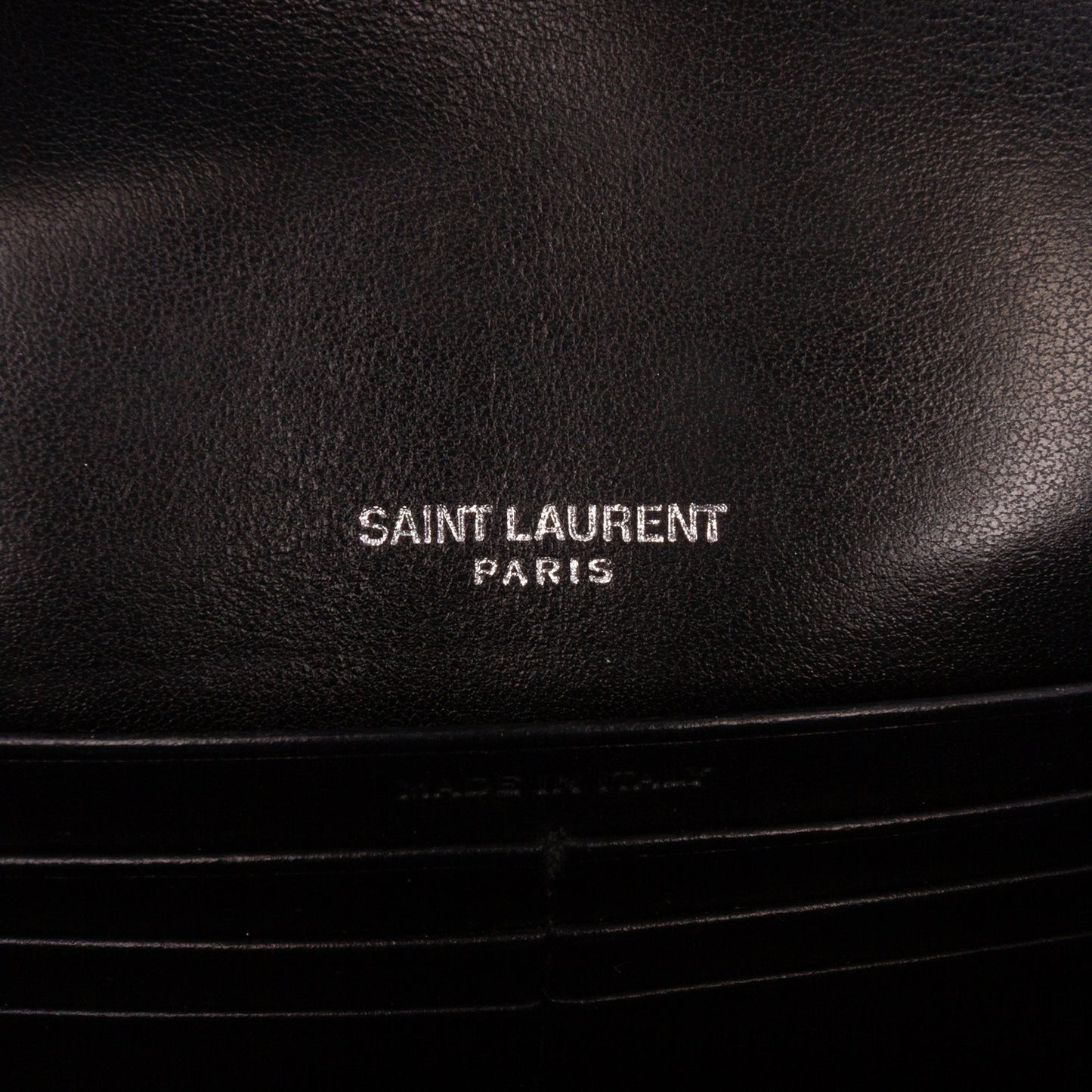Saint Laurent Crocodile Embossed Monogram Sunset Top Handle Chain Wallet Black