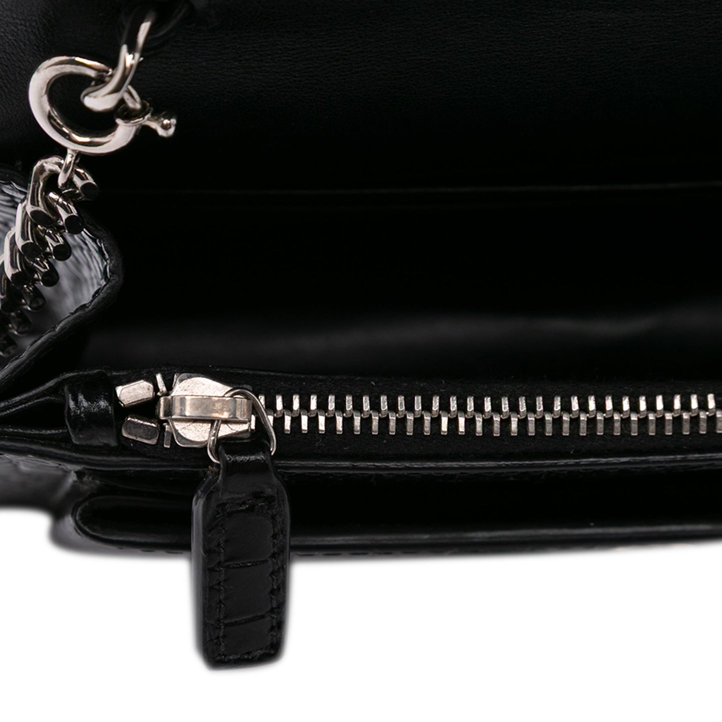 Saint Laurent Crocodile Embossed Monogram Sunset Top Handle Chain Wallet Black