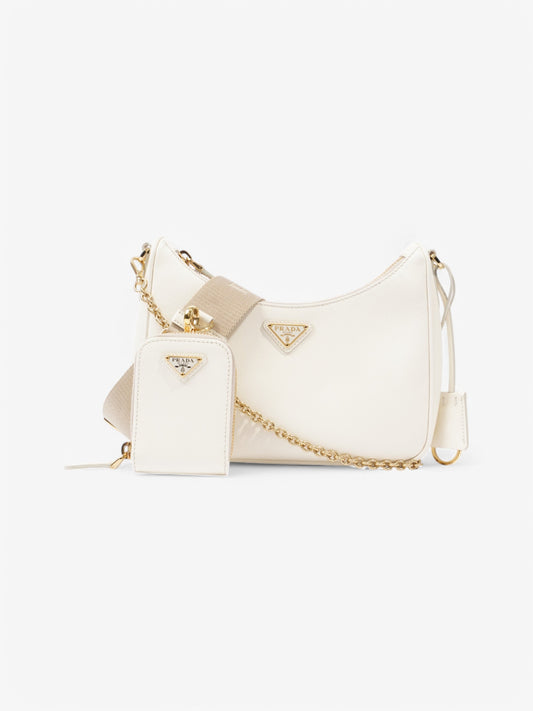 Prada Hobo Re-Edition 2005 White Saffiano Leather