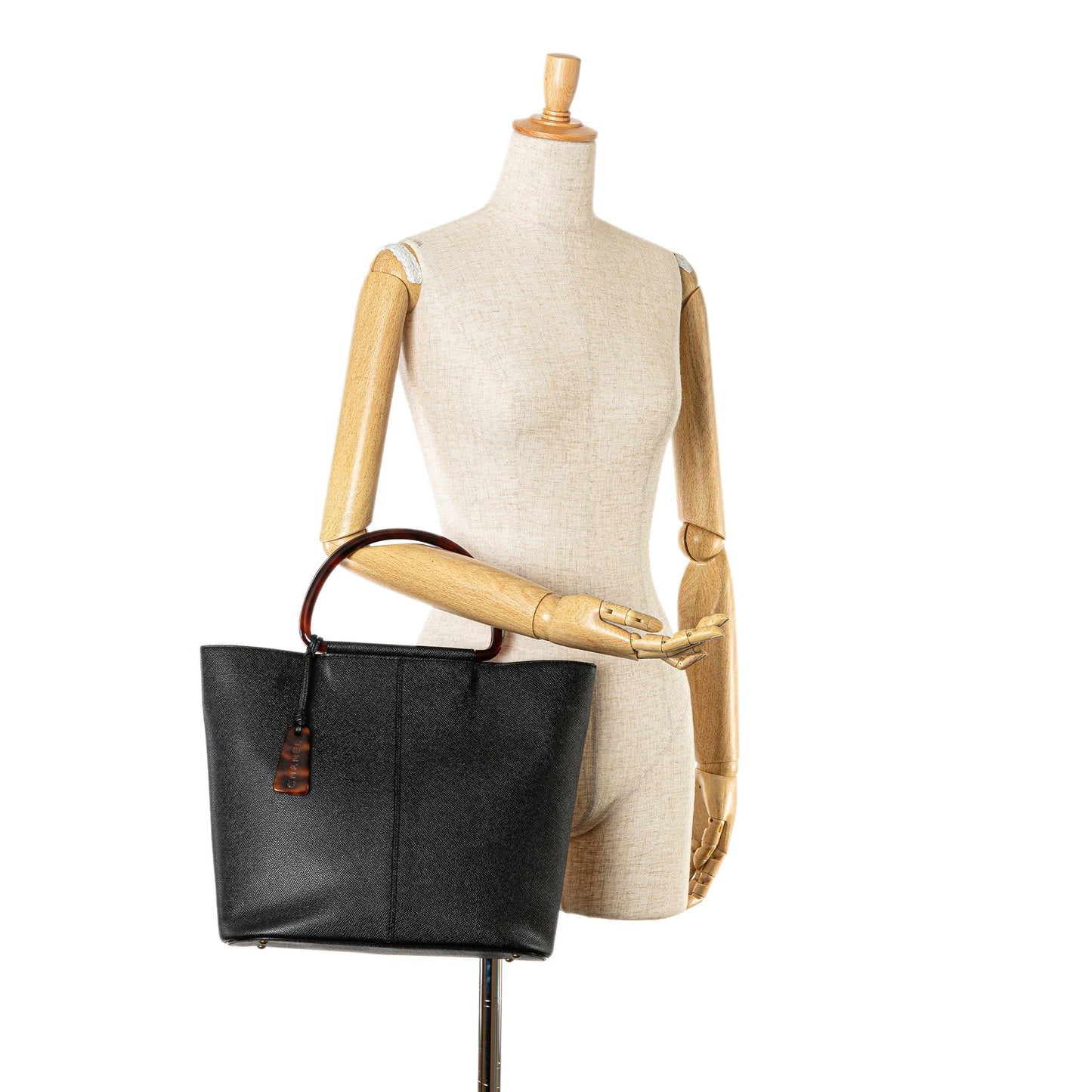 Chanel Caviar Tortoise Top Handle Tote Black