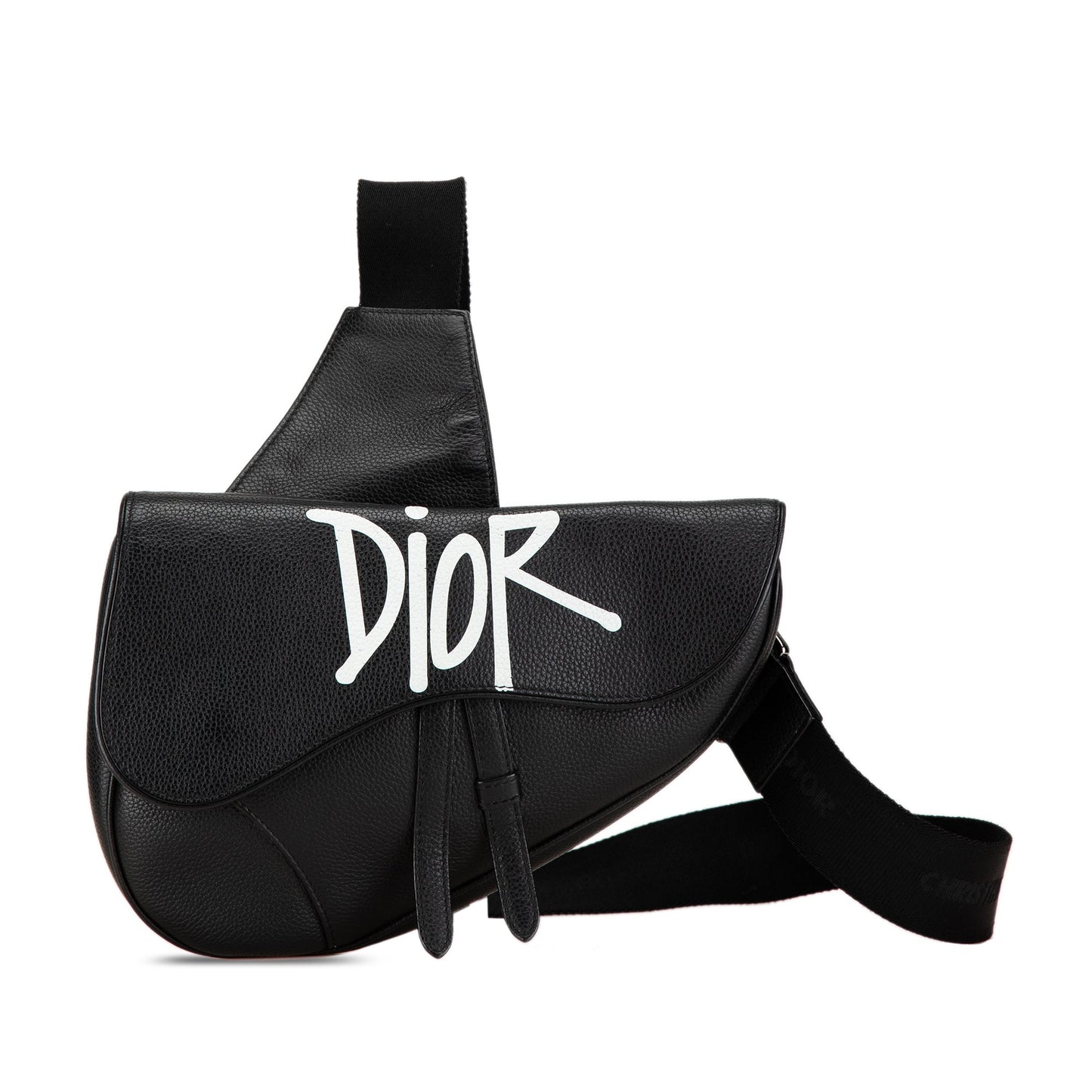 Dior Shawn Stussy Grained Calfskin Saddle Bag Black