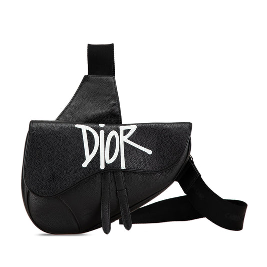 Dior Shawn Stussy Grained Calfskin Saddle Bag Black