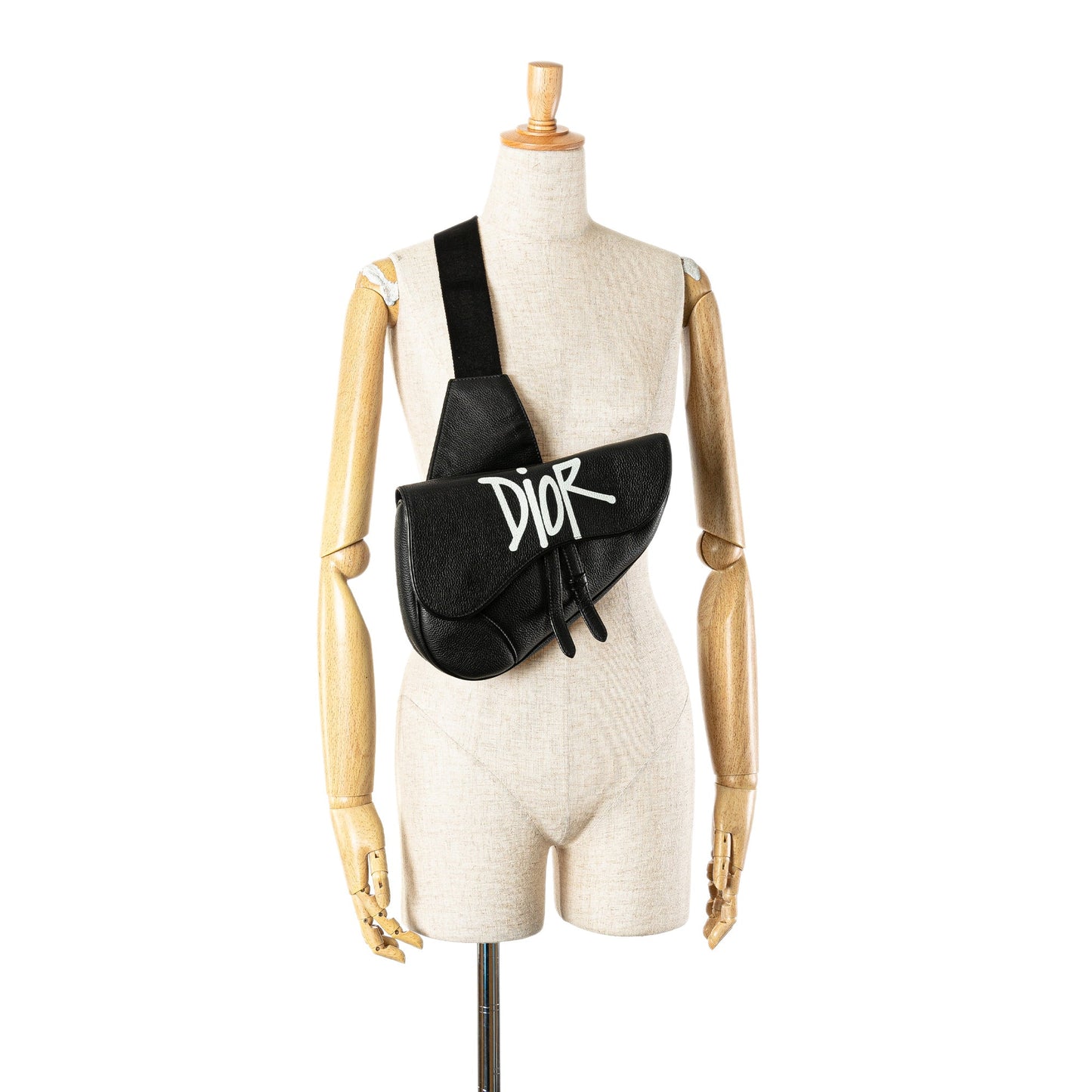 Dior Shawn Stussy Grained Calfskin Saddle Bag Black