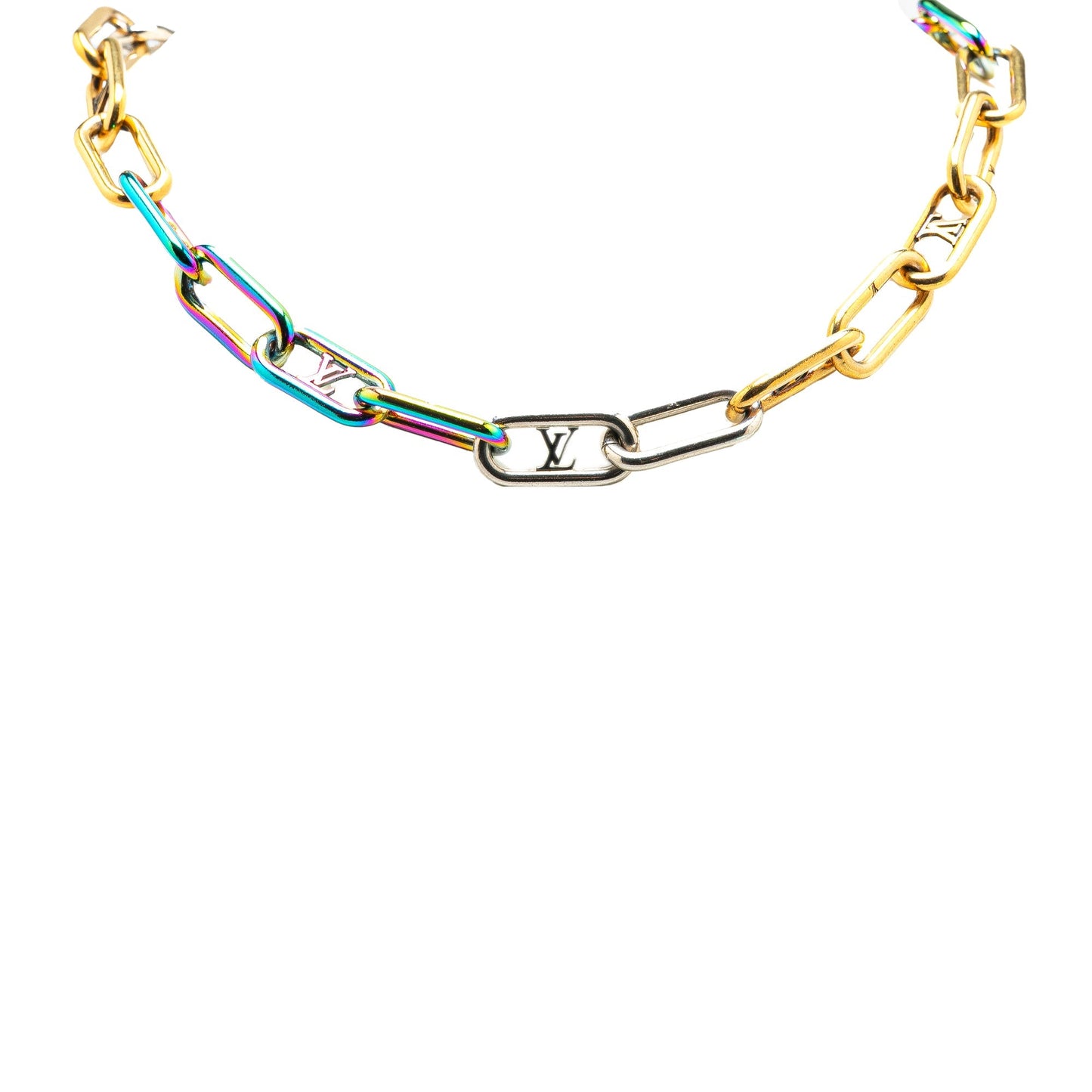 Louis Vuitton Monogram Multicolor Collier Signature Chain Necklace Gold