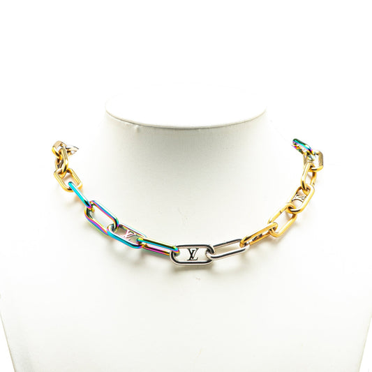 Louis Vuitton Monogram Multicolor Collier Signature Chain Necklace Gold