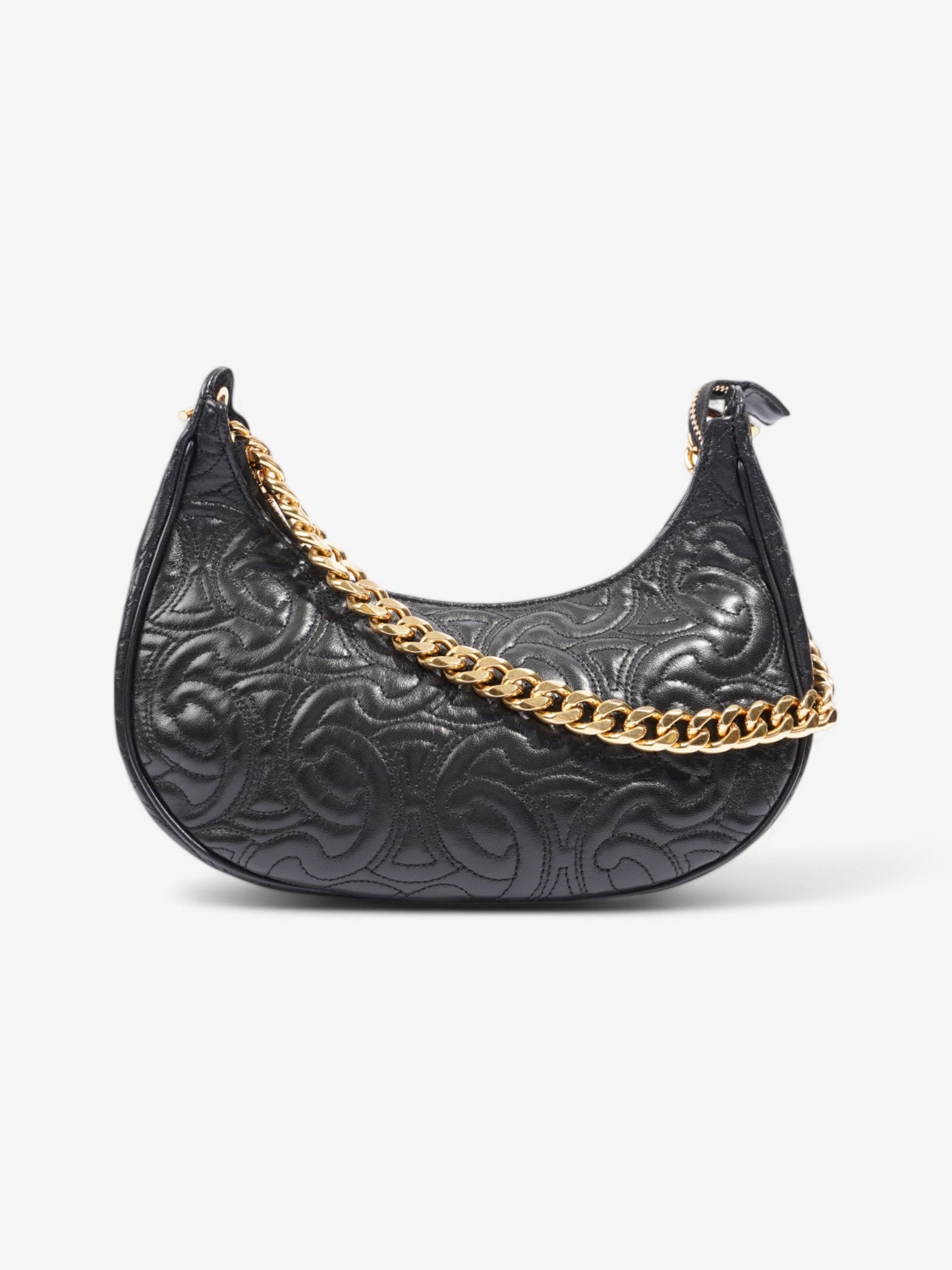 Celine Ava Triomphe Quilted Leather Shoulder Bag Black Leather