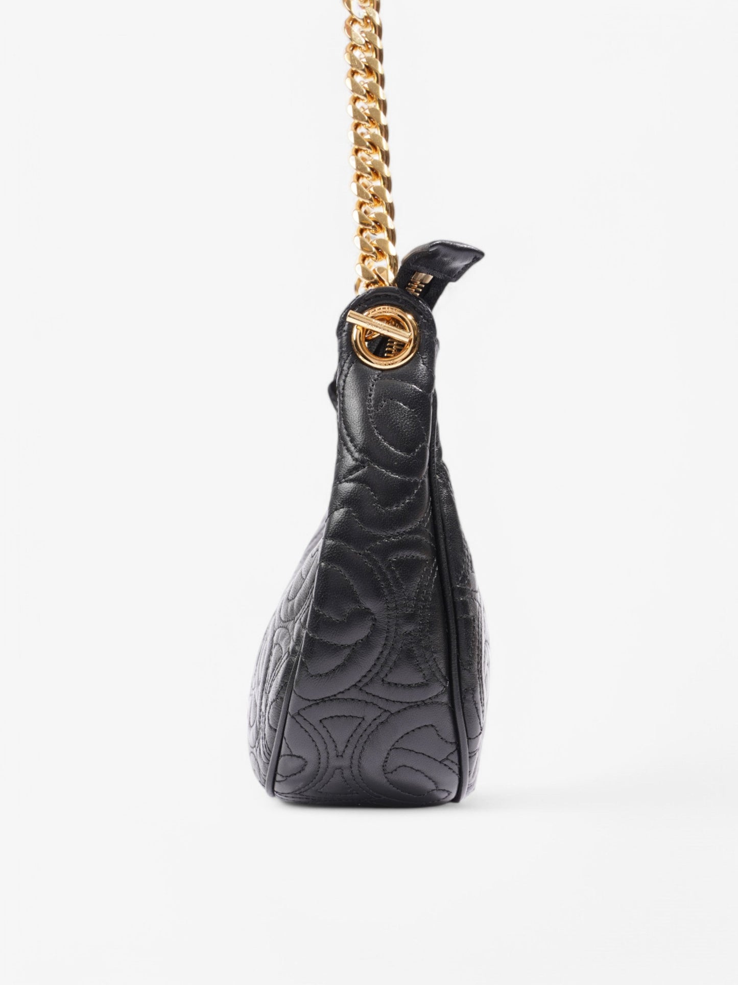 Celine Ava Triomphe Quilted Leather Shoulder Bag Black Leather