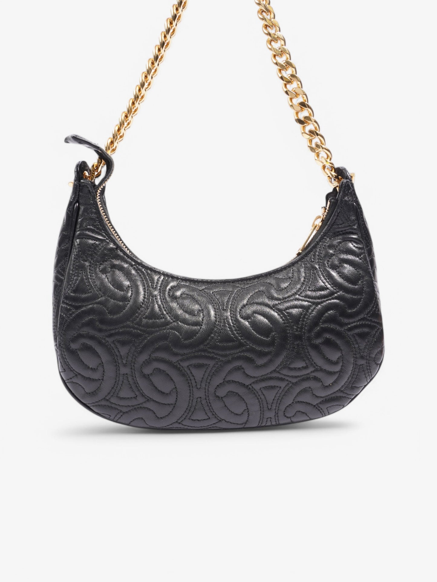 Celine Ava Triomphe Quilted Leather Shoulder Bag Black Leather