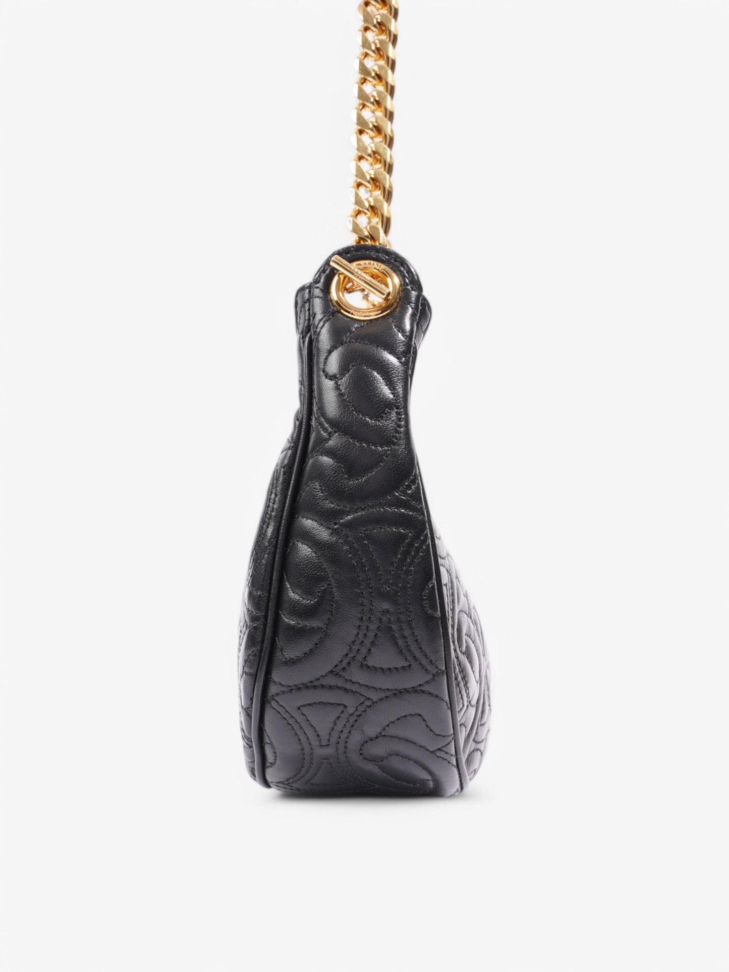 Celine Ava Triomphe Quilted Leather Shoulder Bag Black Leather