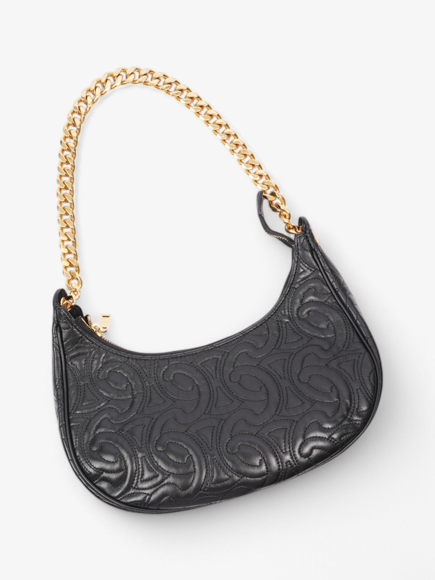 Celine Ava Triomphe Quilted Leather Shoulder Bag Black Leather