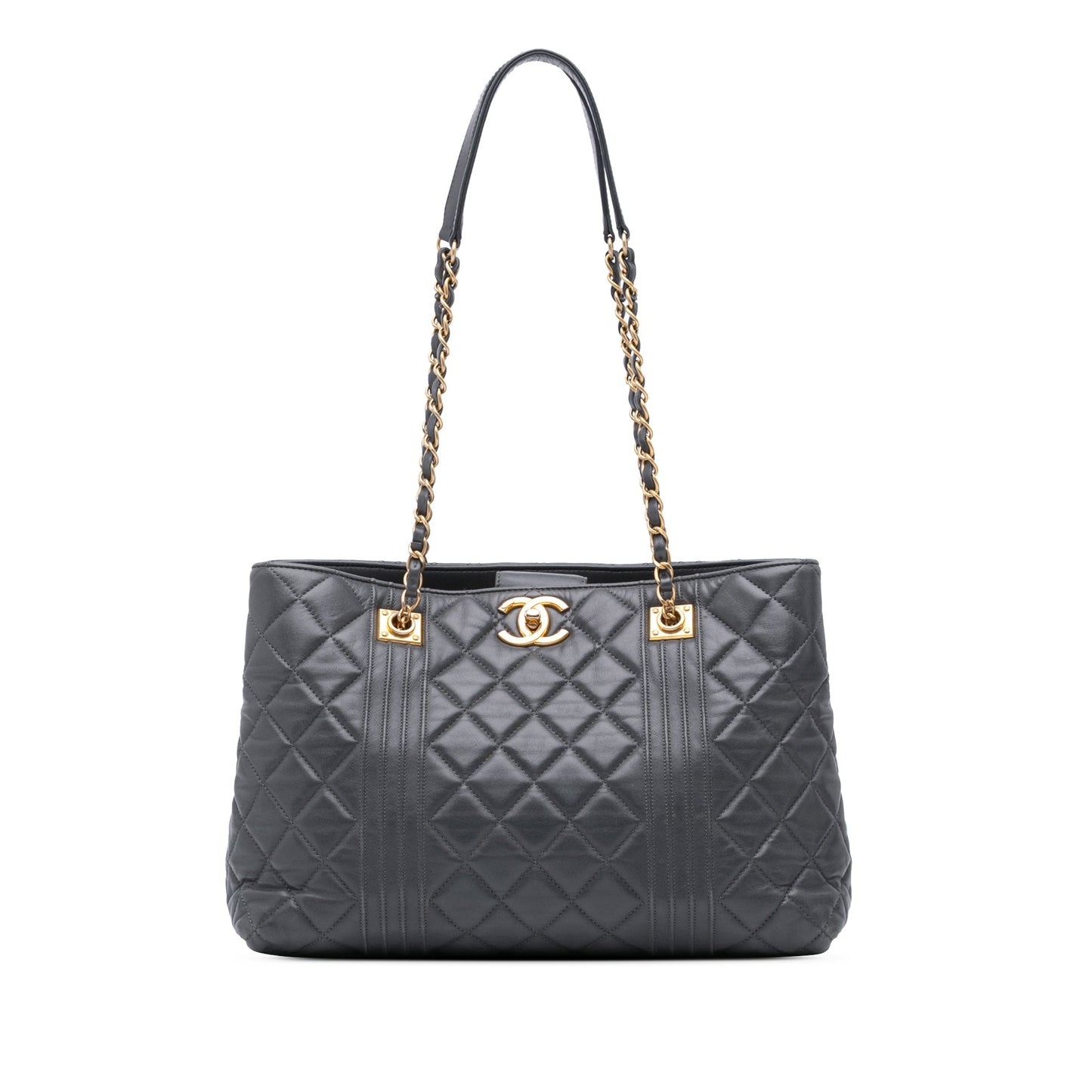 Chanel CC Quilted Lambskin Pin Tuck Tote Gray