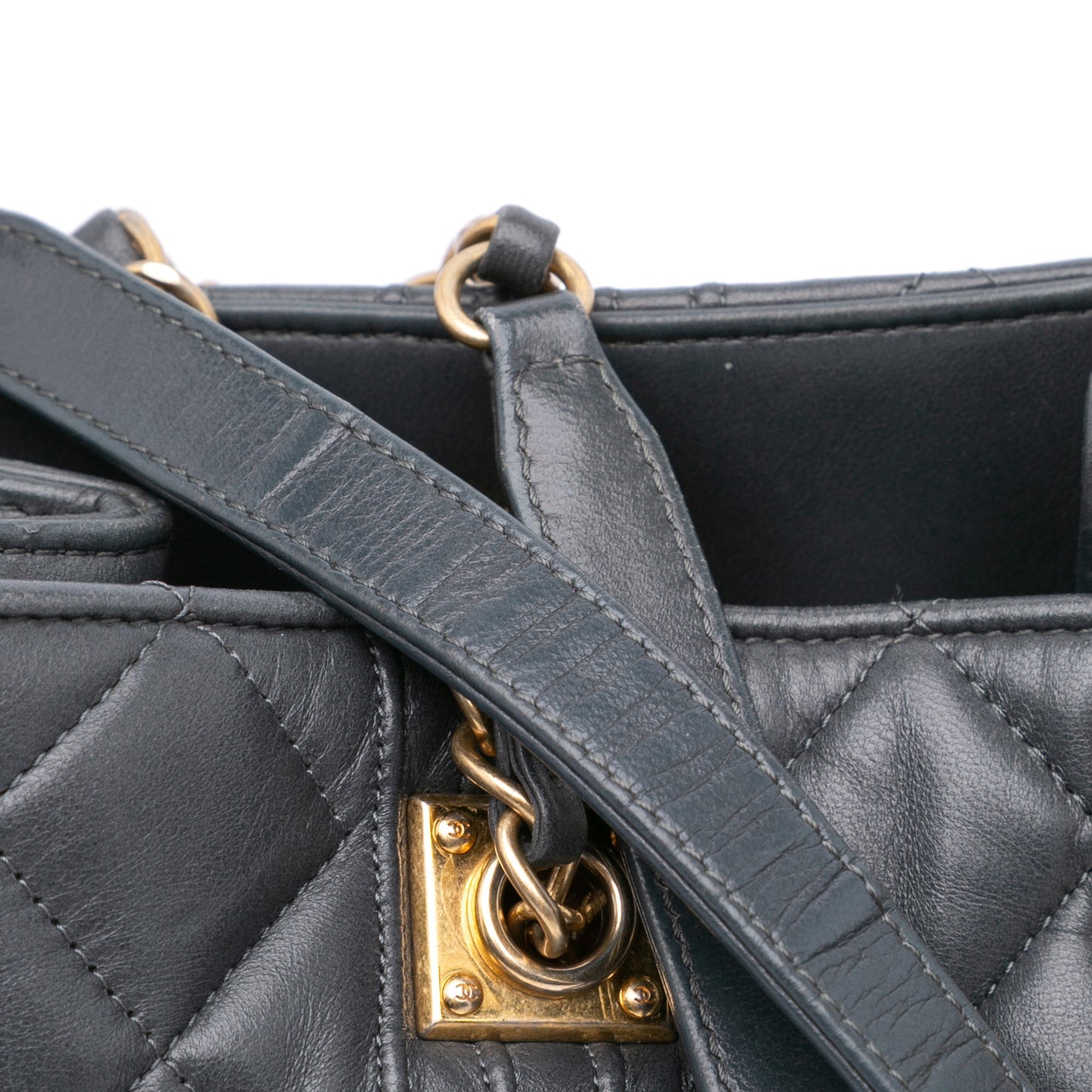 Chanel CC Quilted Lambskin Pin Tuck Tote Gray