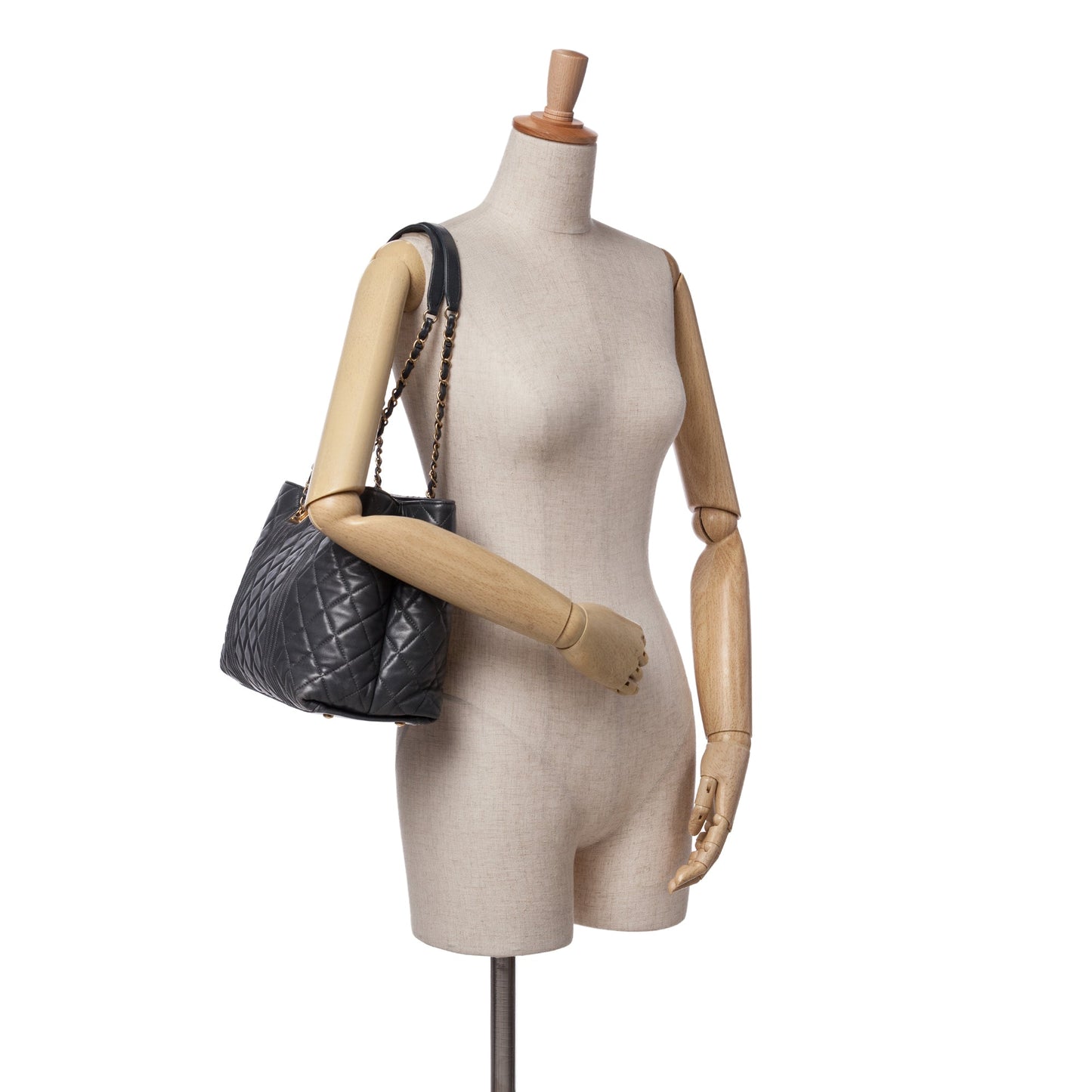 Chanel CC Quilted Lambskin Pin Tuck Tote Gray