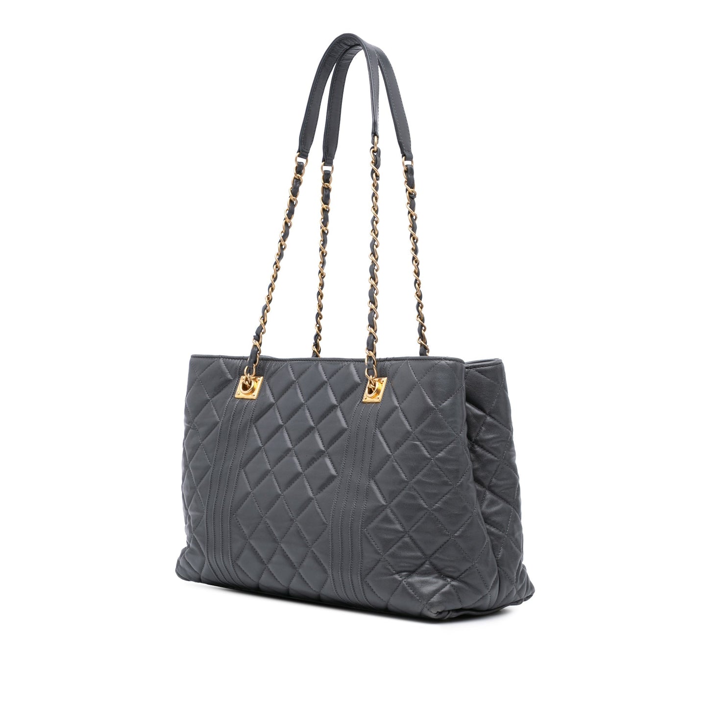 Chanel CC Quilted Lambskin Pin Tuck Tote Gray