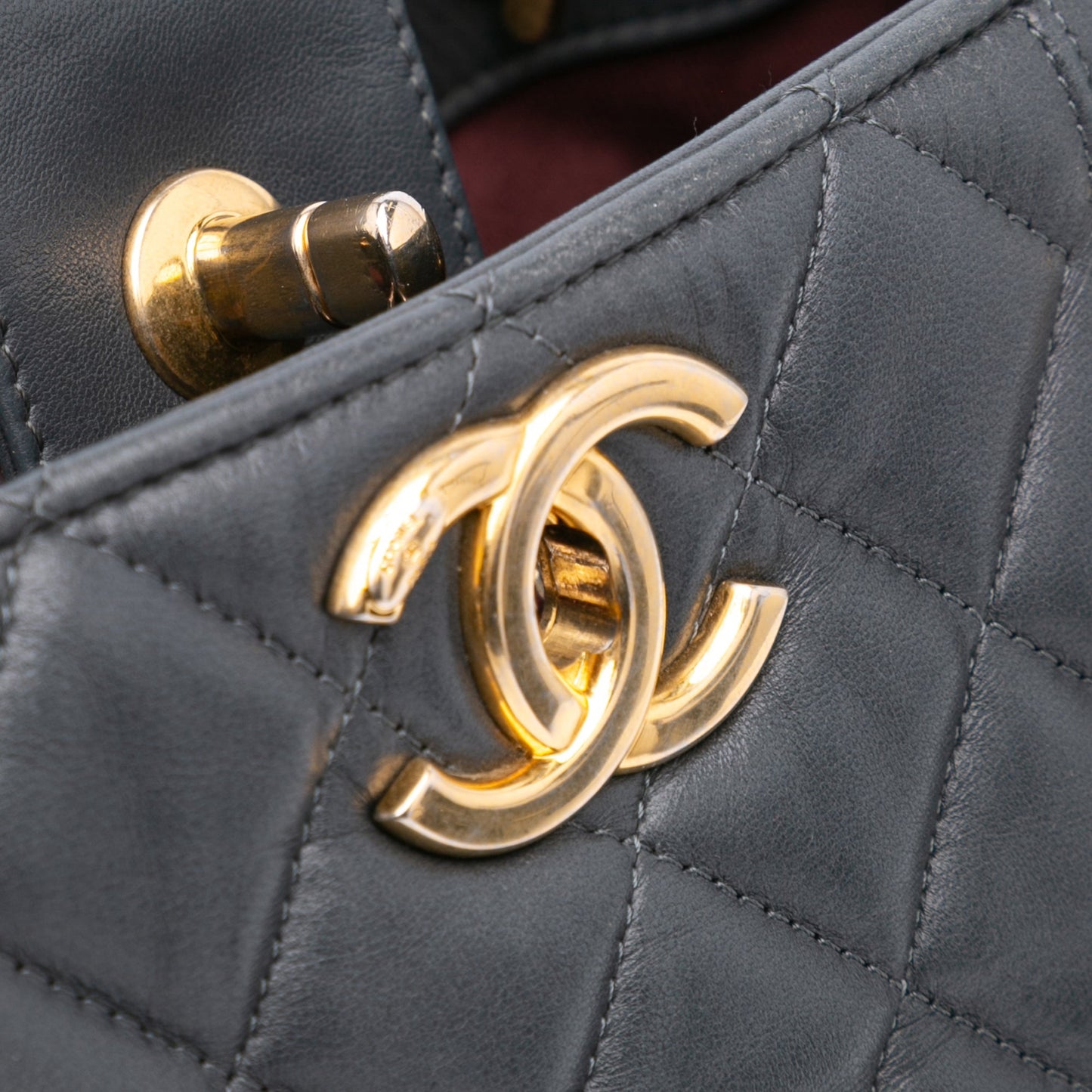 Chanel CC Quilted Lambskin Pin Tuck Tote Gray