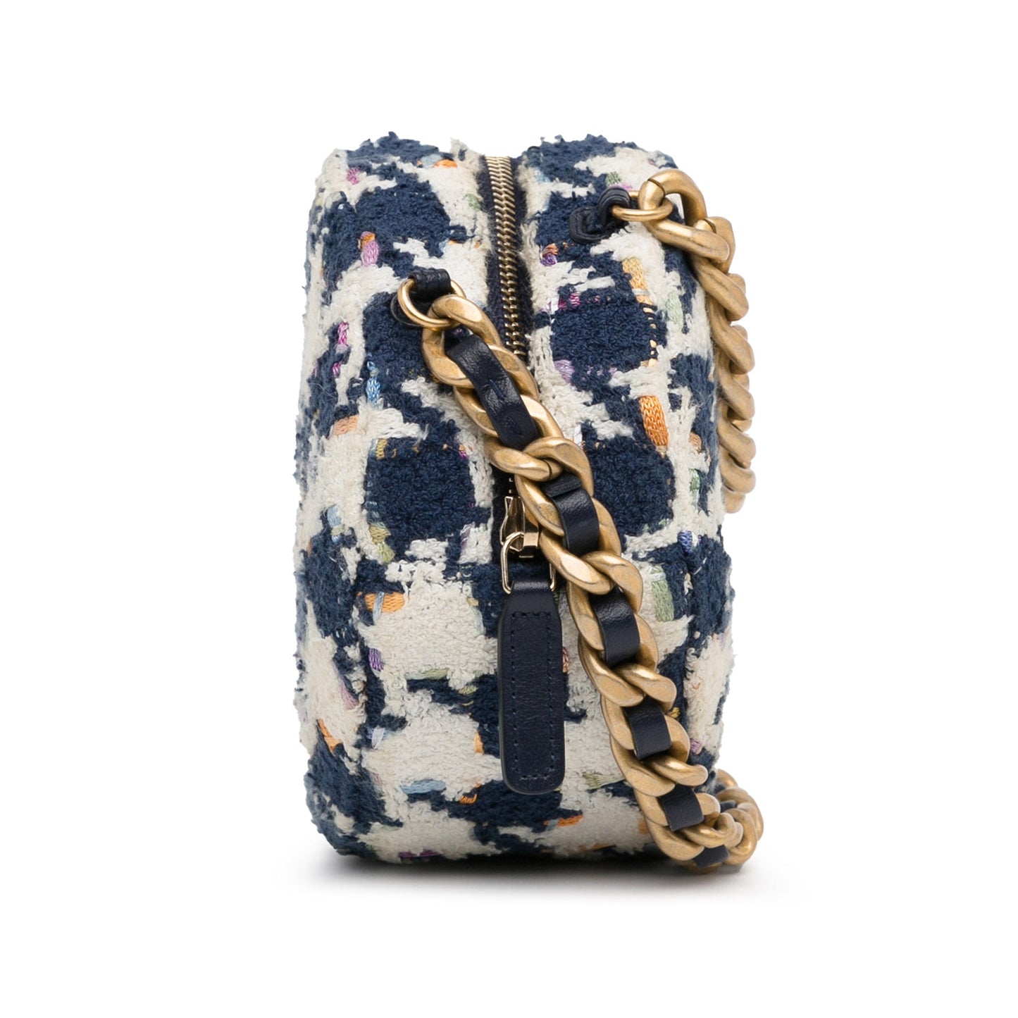 Chanel Tweed 19 Round Clutch with Chain White