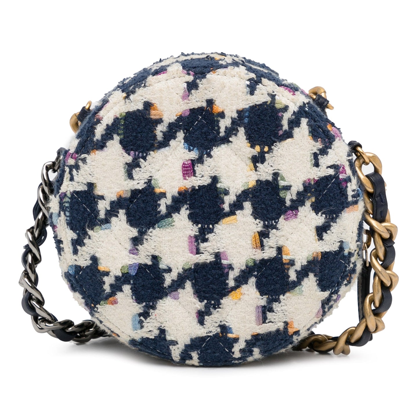 Chanel Tweed 19 Round Clutch with Chain White