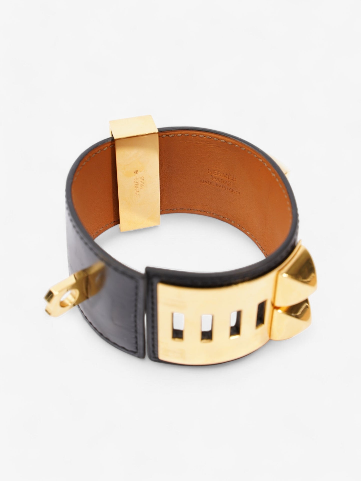 Hermes Collier De Chien Bracelet Black / Gold Calfskin Leather T2 (Small)