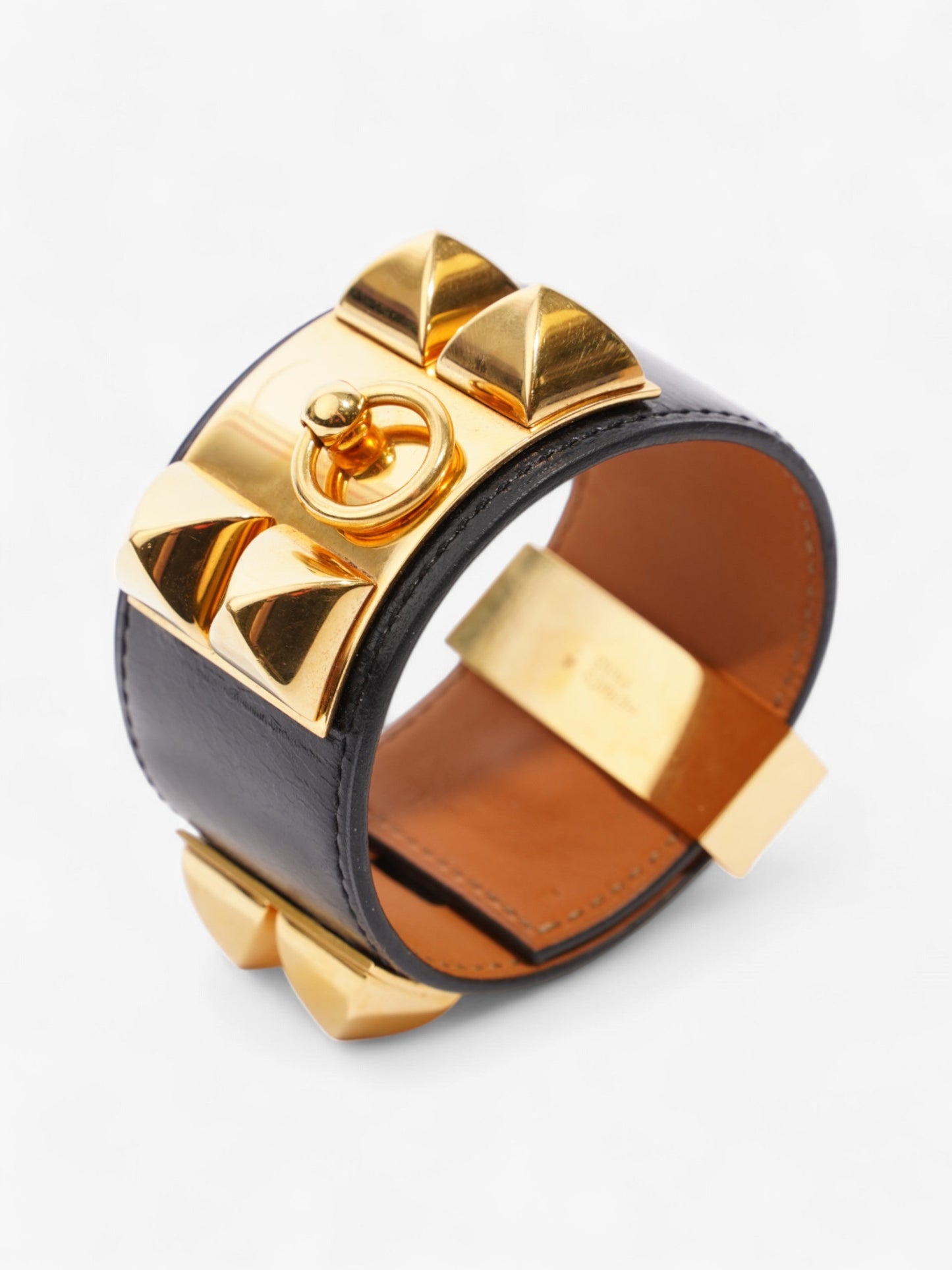 Hermes Collier De Chien Bracelet Black / Gold Calfskin Leather T2 (Small)