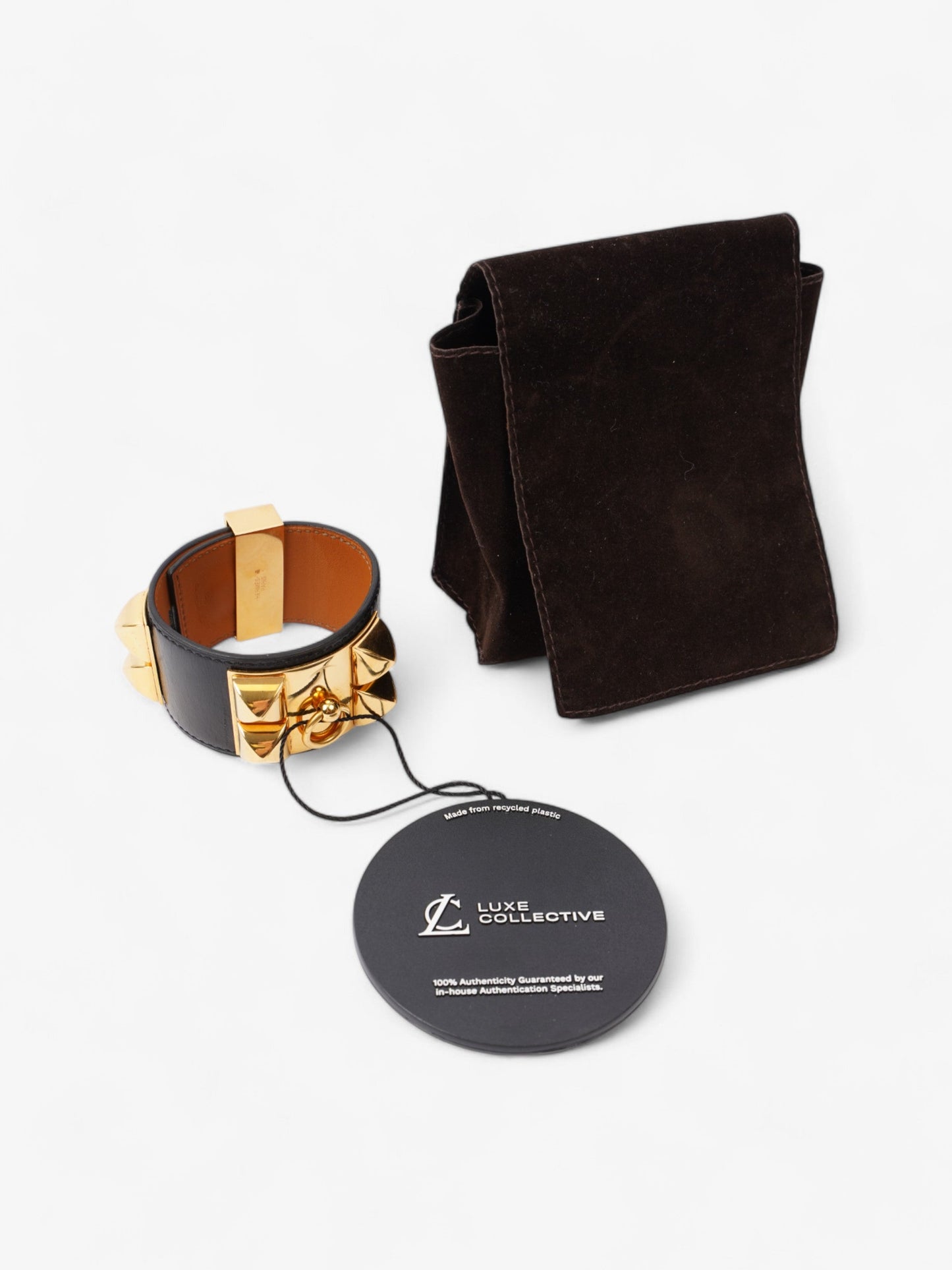 Hermes Collier De Chien Bracelet Black / Gold Calfskin Leather T2 (Small)