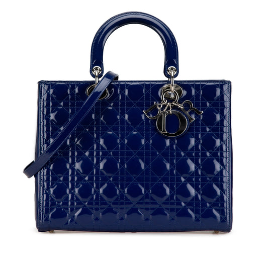 Dior Large Patent Cannage Lady Dior Blue