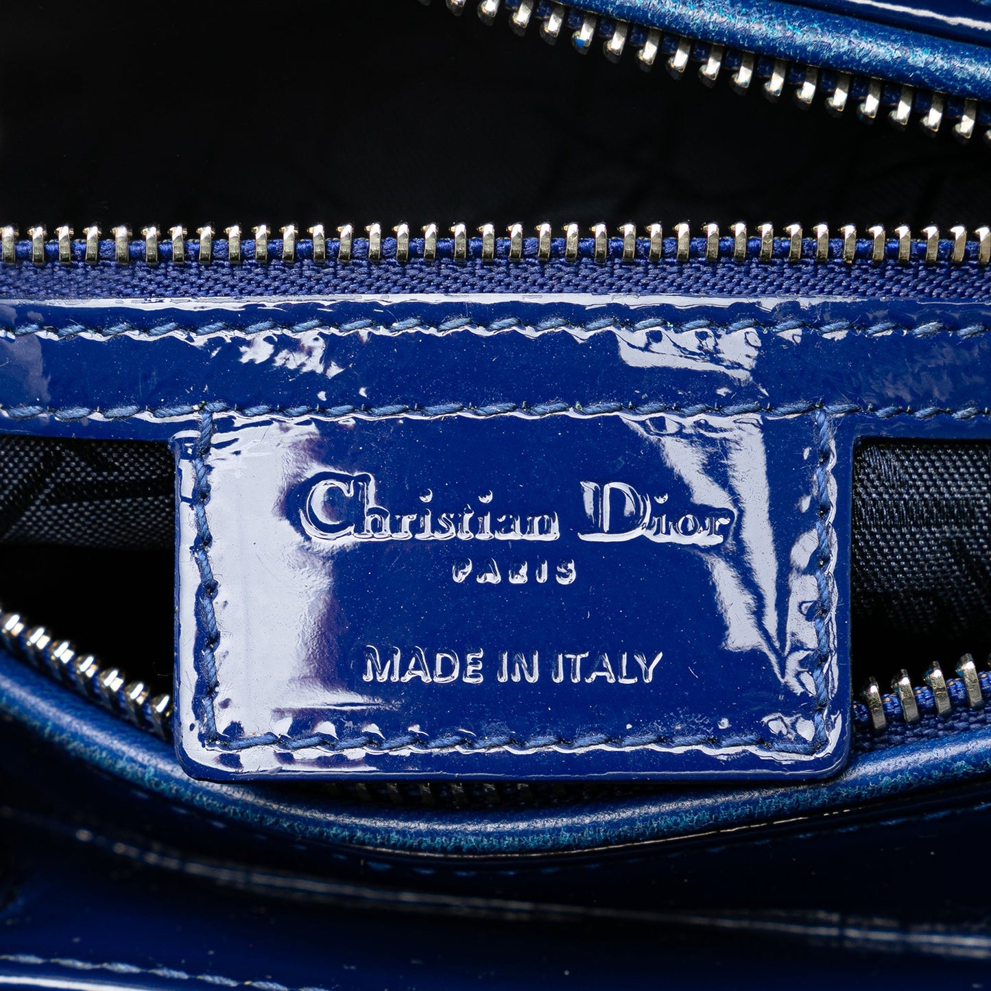 Dior Large Patent Cannage Lady Dior Blue