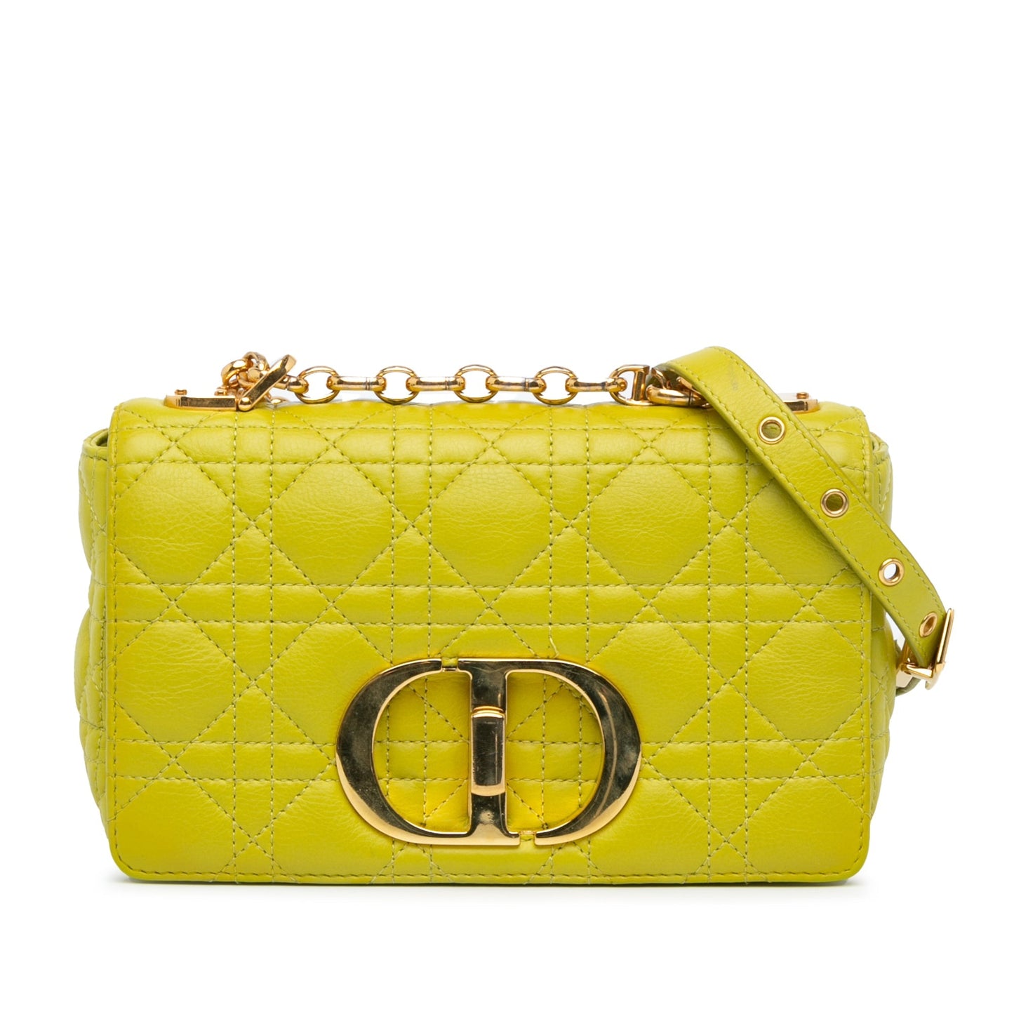 Dior Small Calfskin Cannage Caro Bag Yellow