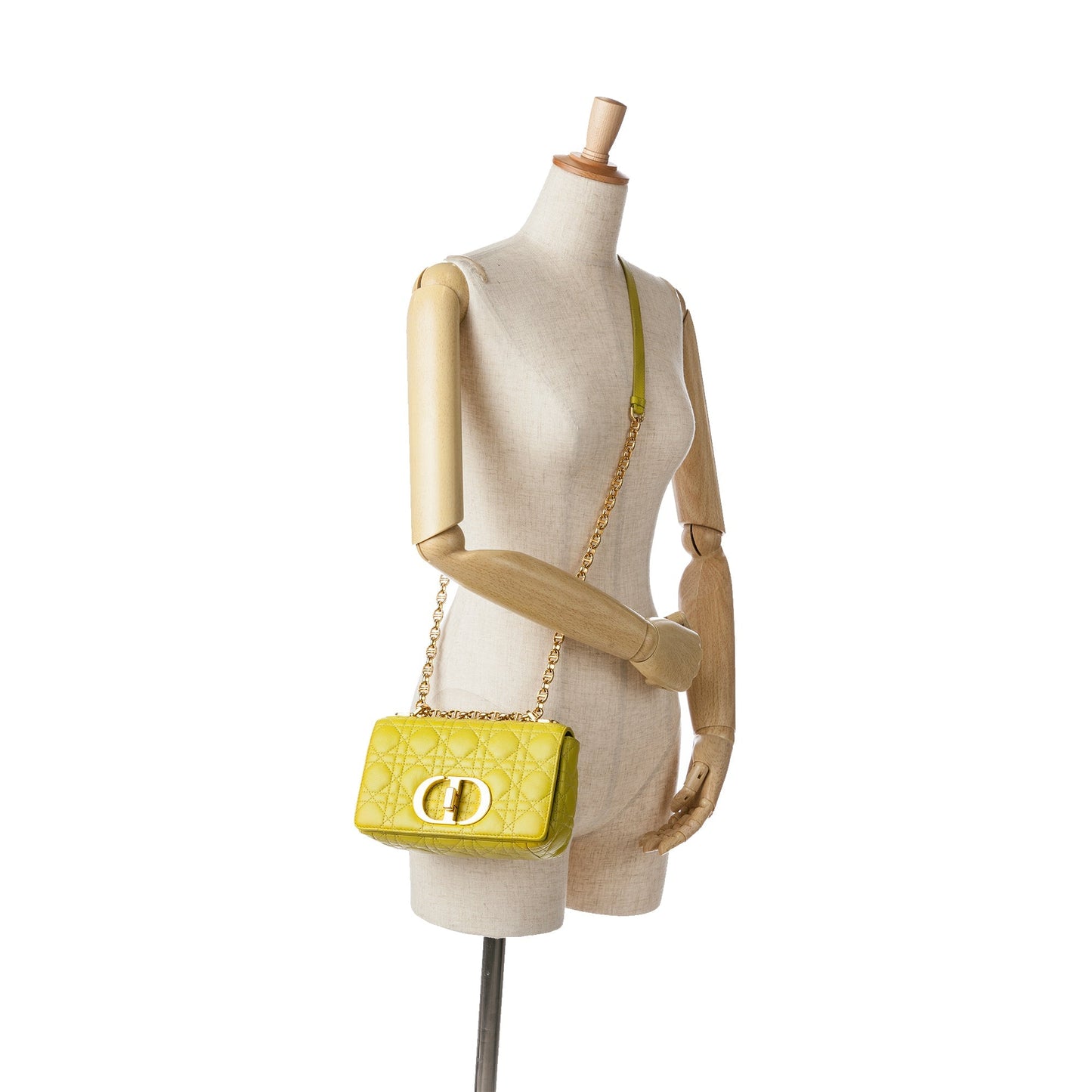 Dior Small Calfskin Cannage Caro Bag Yellow
