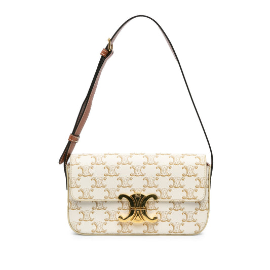 Celine Triomphe Coated Canvas Claude Shoulder Bag White