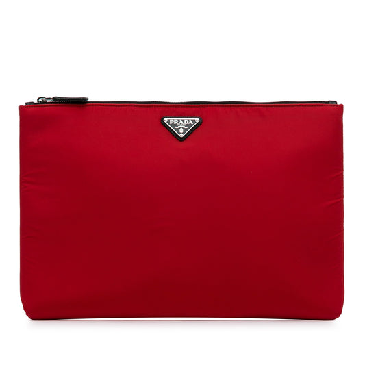 Prada Tessuto Soft Zip Clutch Red