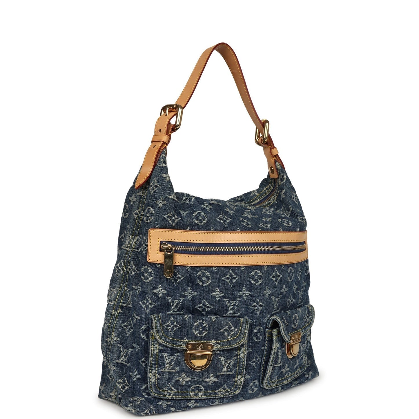 Louis Vuitton Baggy GM Blue Denim with Monogram Gold Hardware