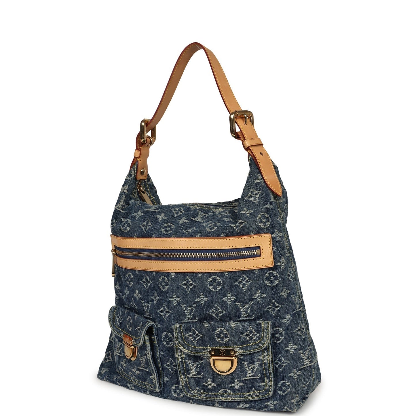 Louis Vuitton Baggy GM Blue Denim with Monogram Gold Hardware