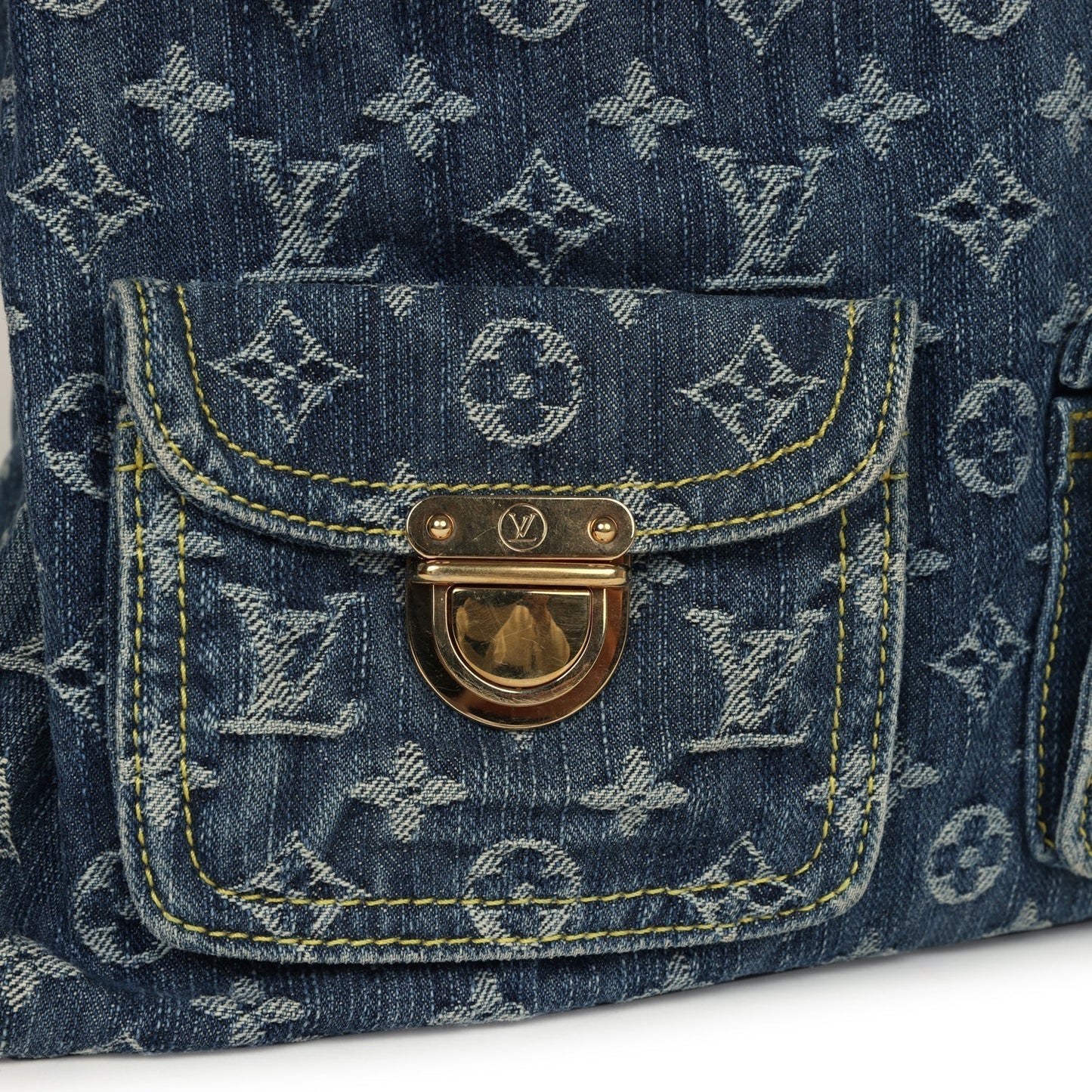 Louis Vuitton Baggy GM Blue Denim with Monogram Gold Hardware