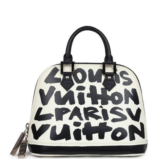 Louis Vuitton Graffiti Alma MM Black and White Leather Silver Hardware