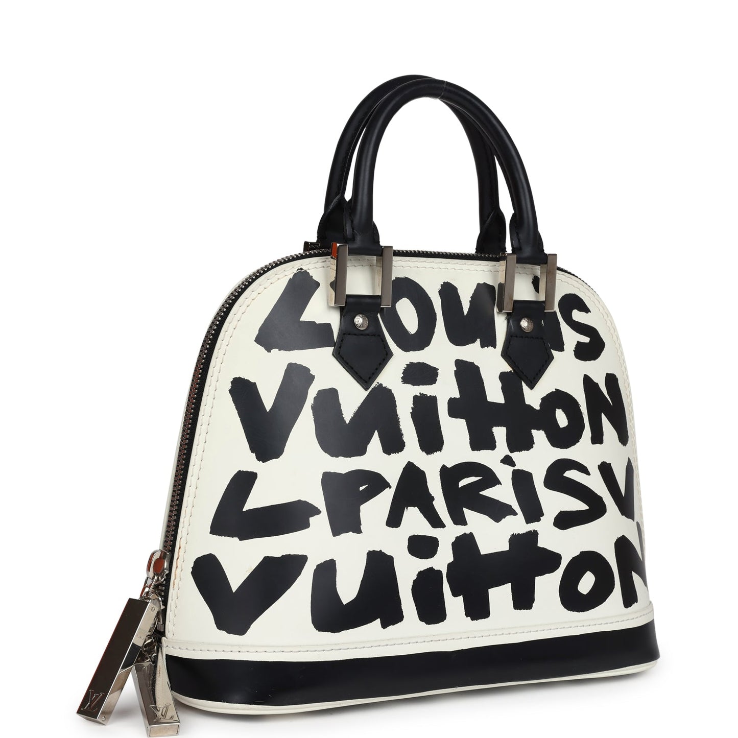 Louis Vuitton Graffiti Alma MM Black and White Leather Silver Hardware