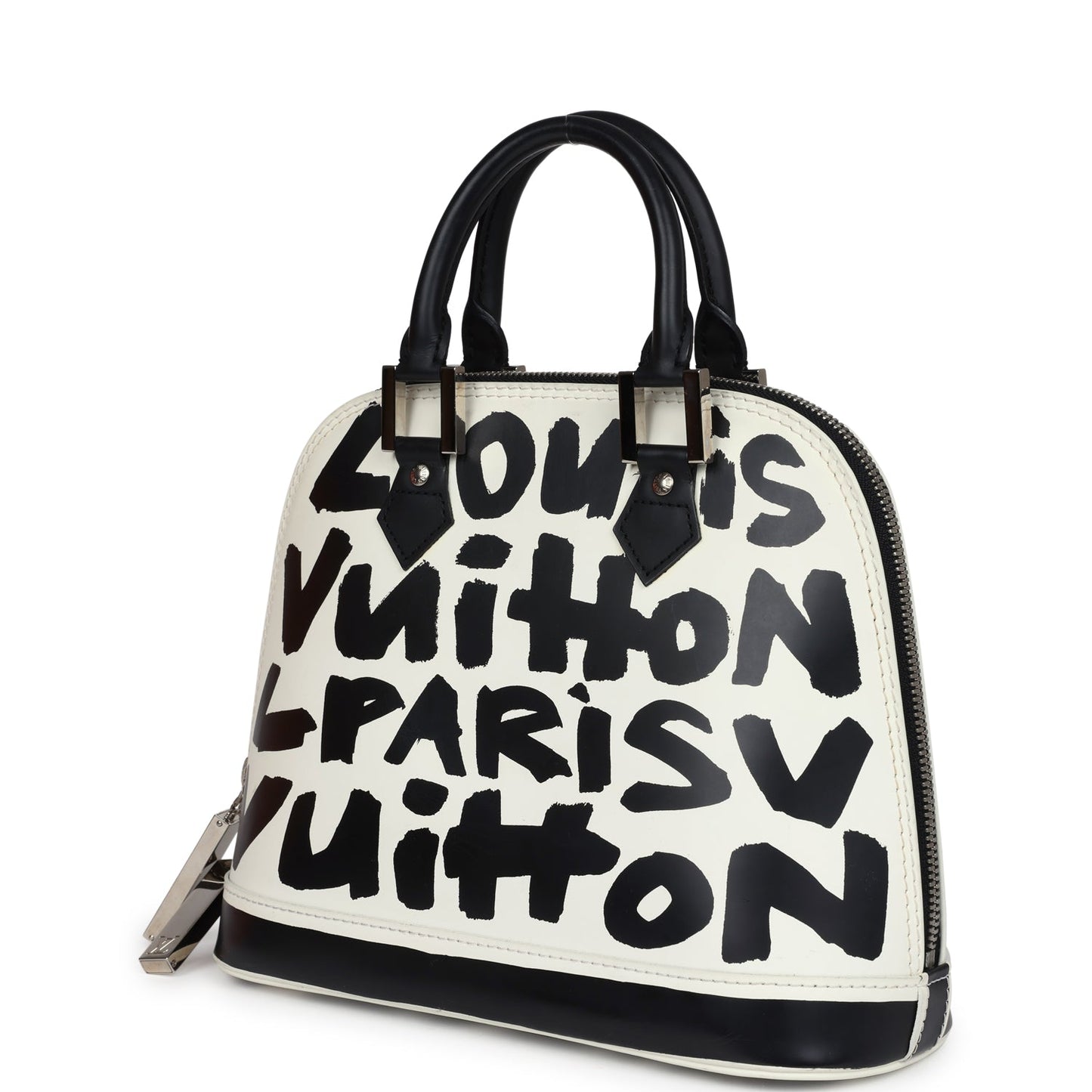 Louis Vuitton Graffiti Alma MM Black and White Leather Silver Hardware