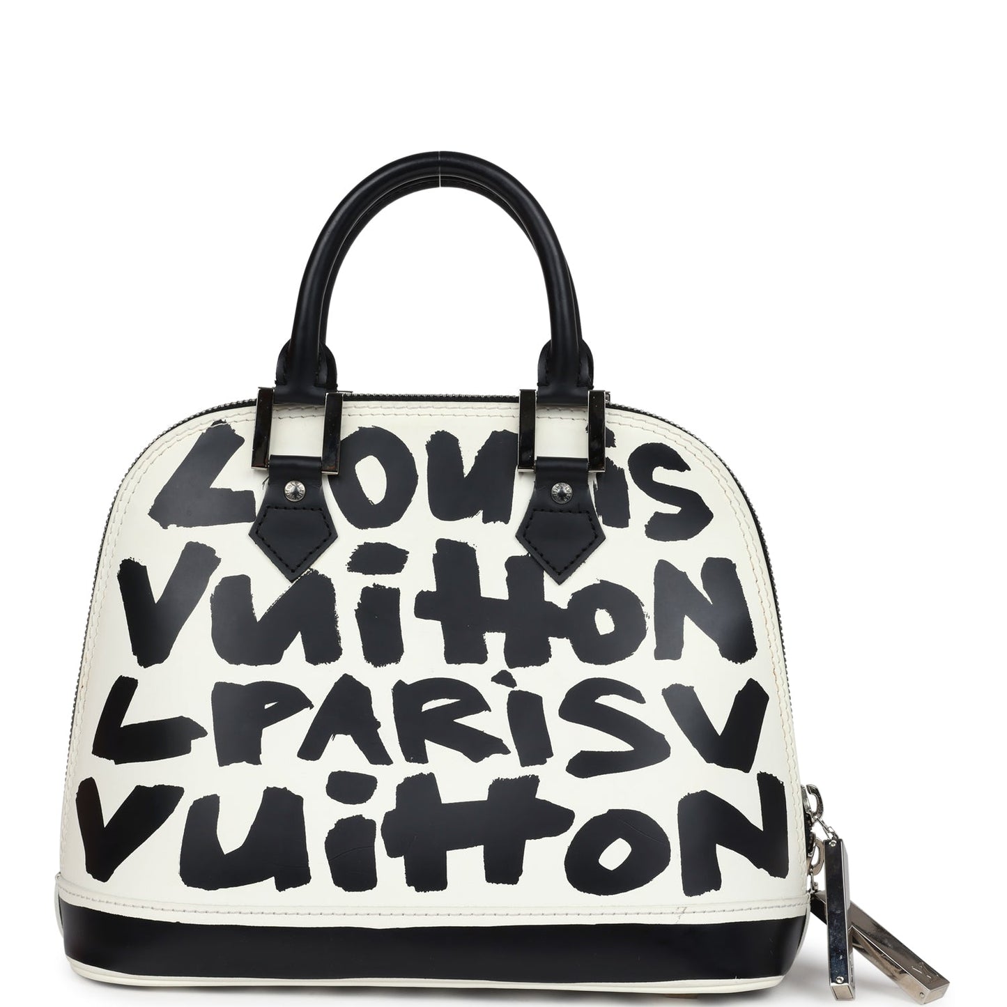 Louis Vuitton Graffiti Alma MM Black and White Leather Silver Hardware