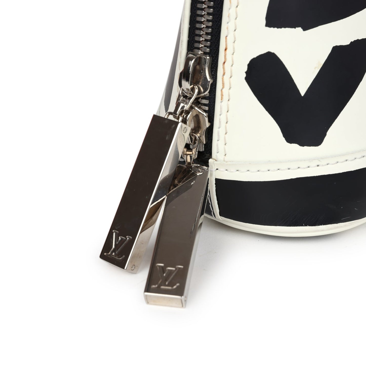 Louis Vuitton Graffiti Alma MM Black and White Leather Silver Hardware