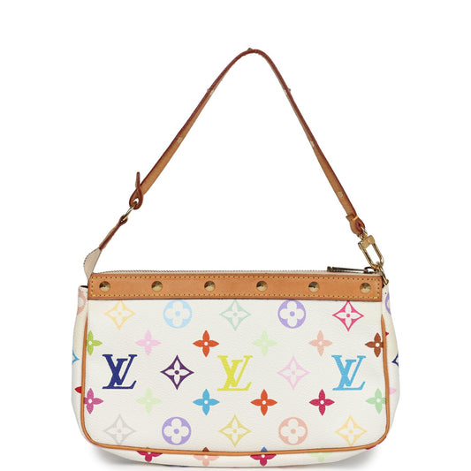 Louis Vuitton White Multicolor Monogram Pochette Accessories with Gold Hardware for Sale