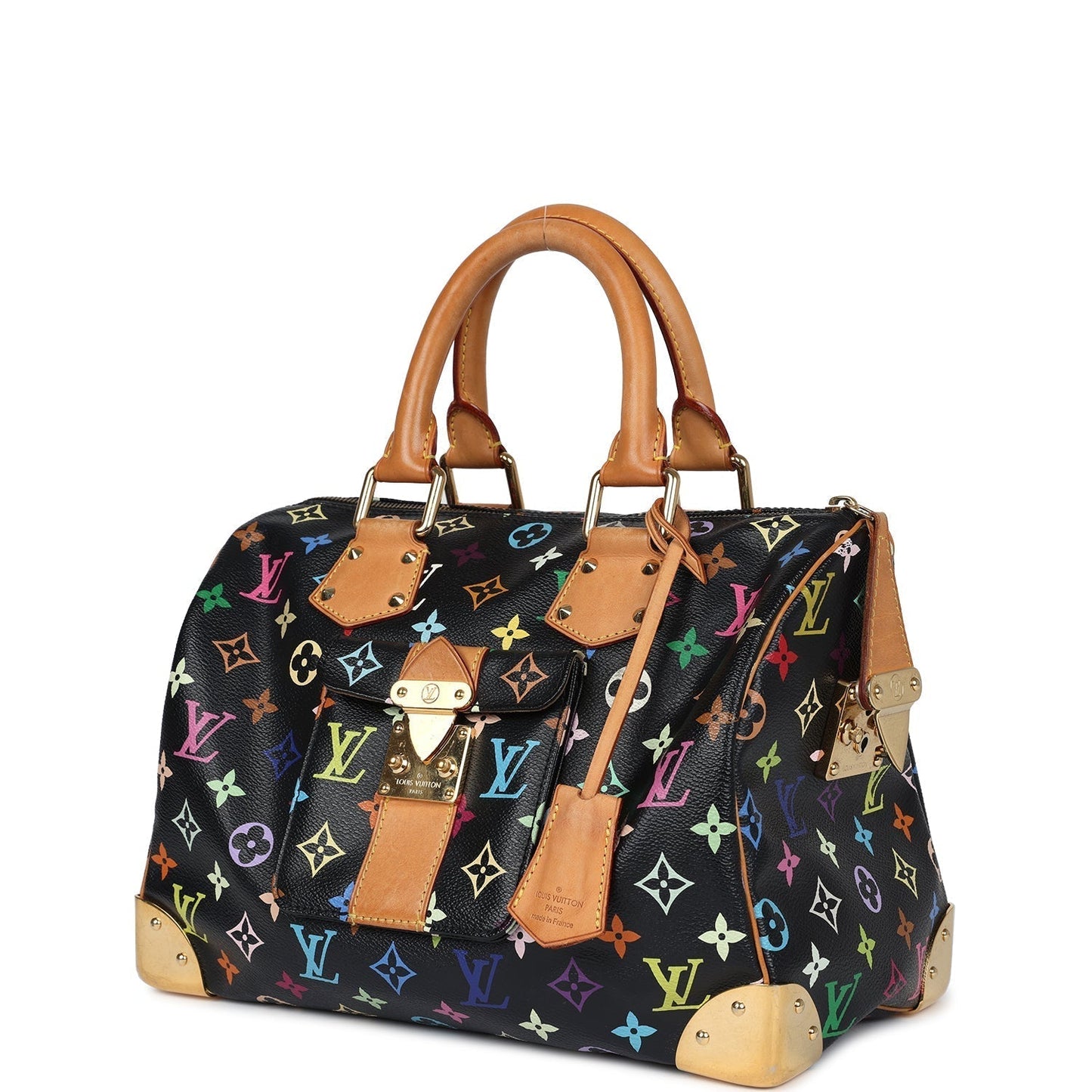 Louis Vuitton x Takashi Murakami Speedy 30 Black Multicolored Monogram Gold Hardware